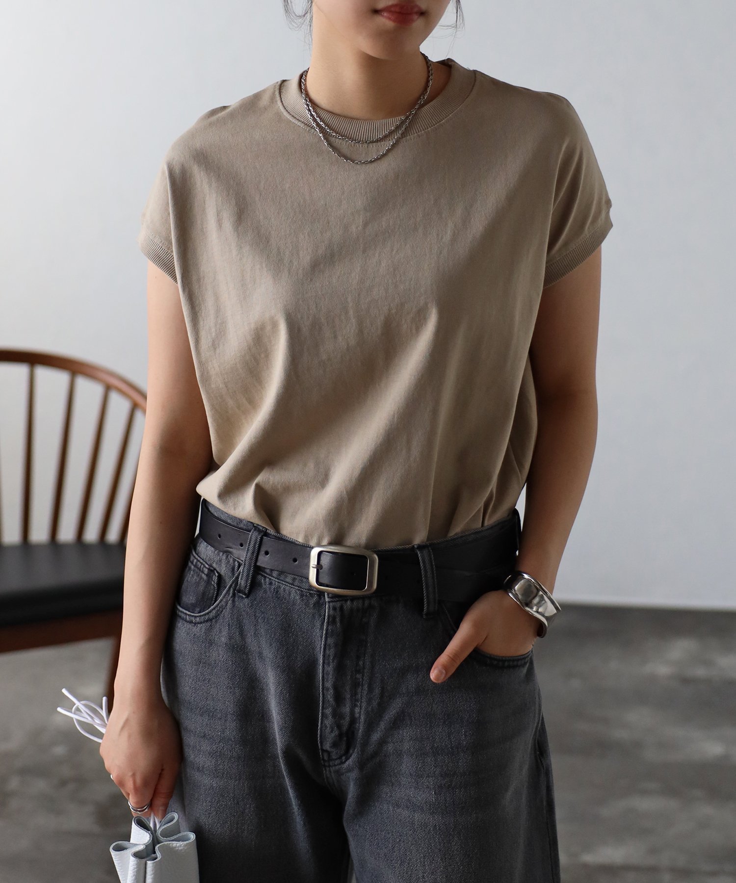 【リラクロ/relaclo】のmitis/プチハイネックフレンチスリーブTシャツ インテリア・キッズ・メンズ・レディースファッション・服の通販 founy(ファニー) 　ファッション　Fashion　レディースファッション　Fashion for Women　トップス・カットソー　Cut & Sew Tops　シャツ・ブラウス・オフィスカジュアル　Elegant Blouses & Button-Ups　ロングTシャツ・Tシャツ　Longline T-Shirts & Tees　インナー　Innerwear　エレガント 上品　Elegant　カーディガン　Cardigan, Knitwear　スリーブ　Sleeve, Long Sleeve / Short Sleeve　フレンチ　French, French Style　ロング　Long, Long-Length　吸水　Absorbent, Quick-Dry　グレージュ|ID: prp329100004666136 ipo3291000000033749477