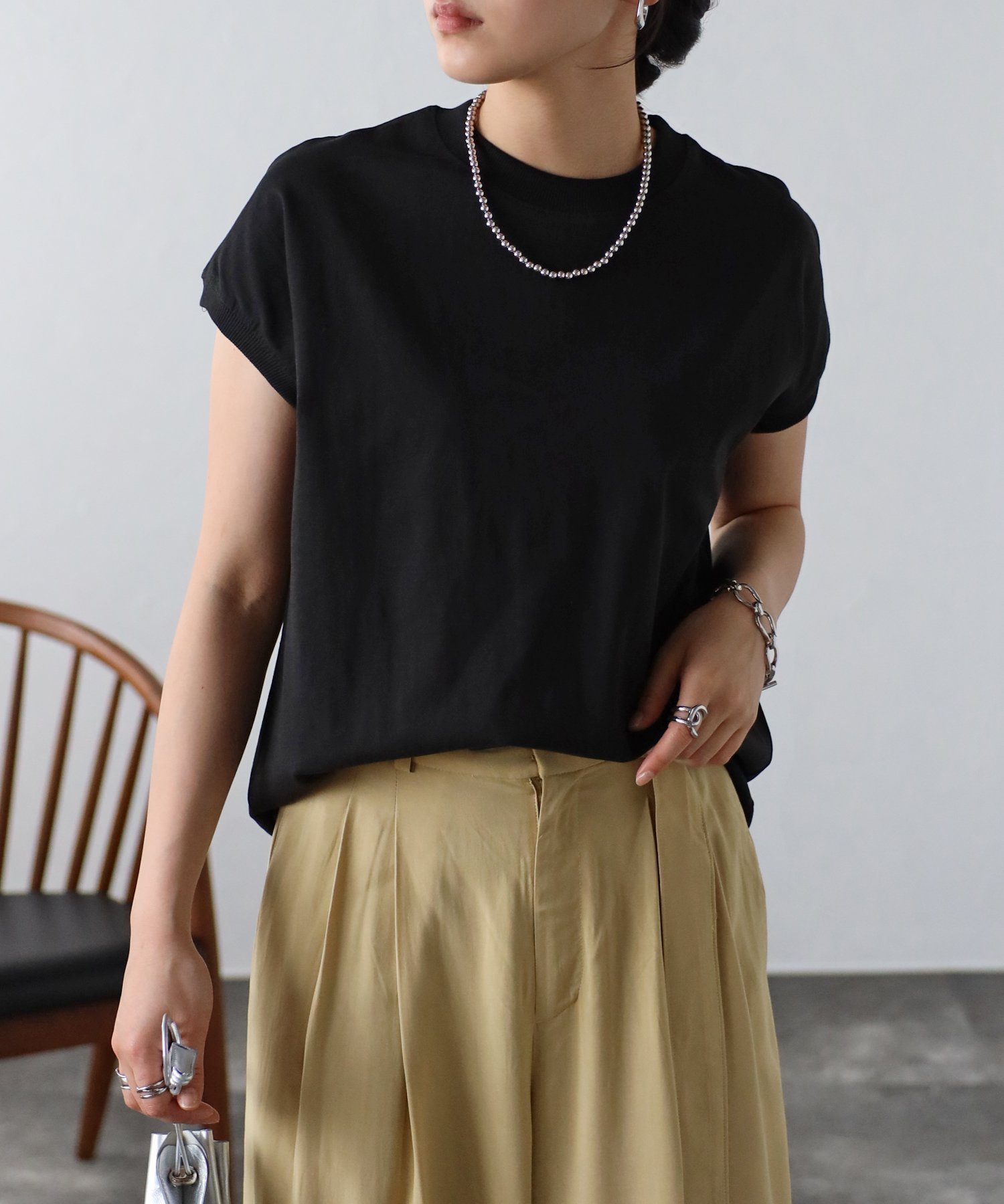 【リラクロ/relaclo】のmitis/プチハイネックフレンチスリーブTシャツ インテリア・キッズ・メンズ・レディースファッション・服の通販 founy(ファニー) 　ファッション　Fashion　レディースファッション　Fashion for Women　トップス・カットソー　Cut & Sew Tops　シャツ・ブラウス・オフィスカジュアル　Elegant Blouses & Button-Ups　ロングTシャツ・Tシャツ　Longline T-Shirts & Tees　インナー　Innerwear　エレガント 上品　Elegant　カーディガン　Cardigan, Knitwear　スリーブ　Sleeve, Long Sleeve / Short Sleeve　フレンチ　French, French Style　ロング　Long, Long-Length　吸水　Absorbent, Quick-Dry　ブラック|ID: prp329100004666136 ipo3291000000033749479