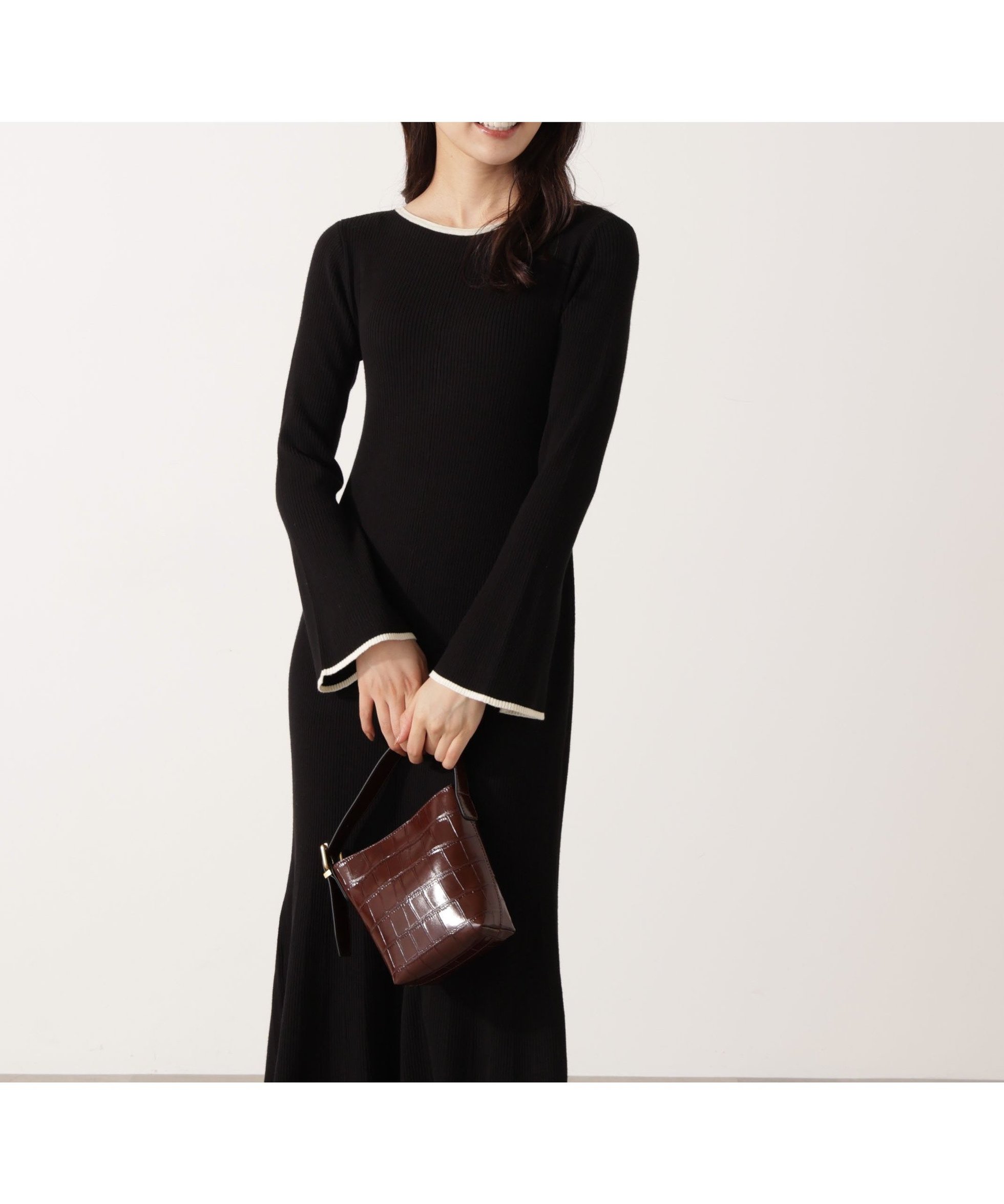 【プロポーション ボディドレッシング/PROPORTION BODY DRESSING】のボタンディテール前後2wayワンピース インテリア・キッズ・メンズ・レディースファッション・服の通販 founy(ファニー) 　ファッション　Fashion　レディースファッション　Fashion for Women　ワンピース　Dresses　アイレット　Eyelet Lace　スリット　Slit, Slit Detail　フロント　Front, Front Design　ブラック×エクリュ|ID: prp329100004666256 ipo3291000000033749948