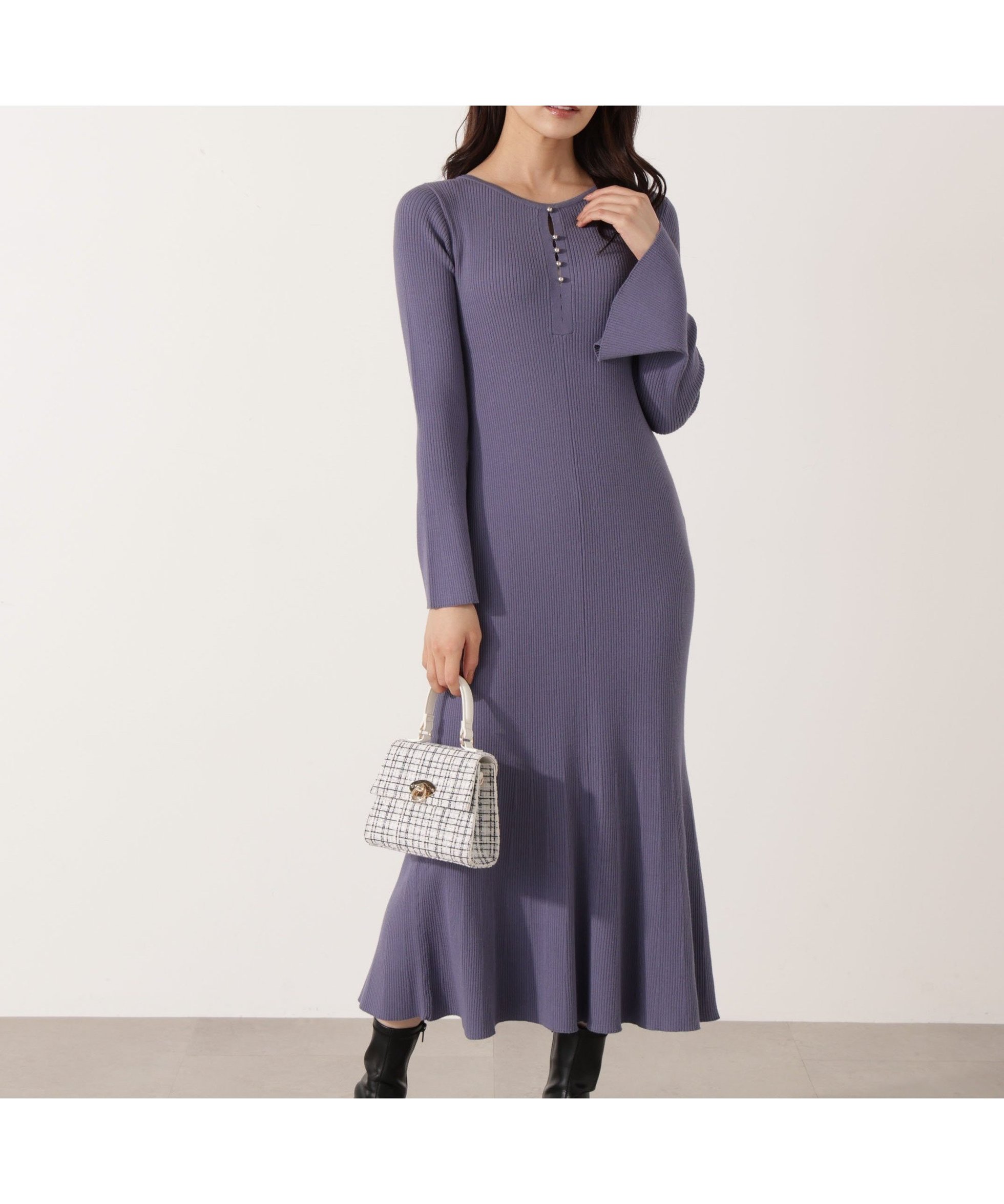 【プロポーション ボディドレッシング/PROPORTION BODY DRESSING】のボタンディテール前後2wayワンピース インテリア・キッズ・メンズ・レディースファッション・服の通販 founy(ファニー) 　ファッション　Fashion　レディースファッション　Fashion for Women　ワンピース　Dresses　アイレット　Eyelet Lace　スリット　Slit, Slit Detail　フロント　Front, Front Design　ブルー|ID: prp329100004666256 ipo3291000000033749949