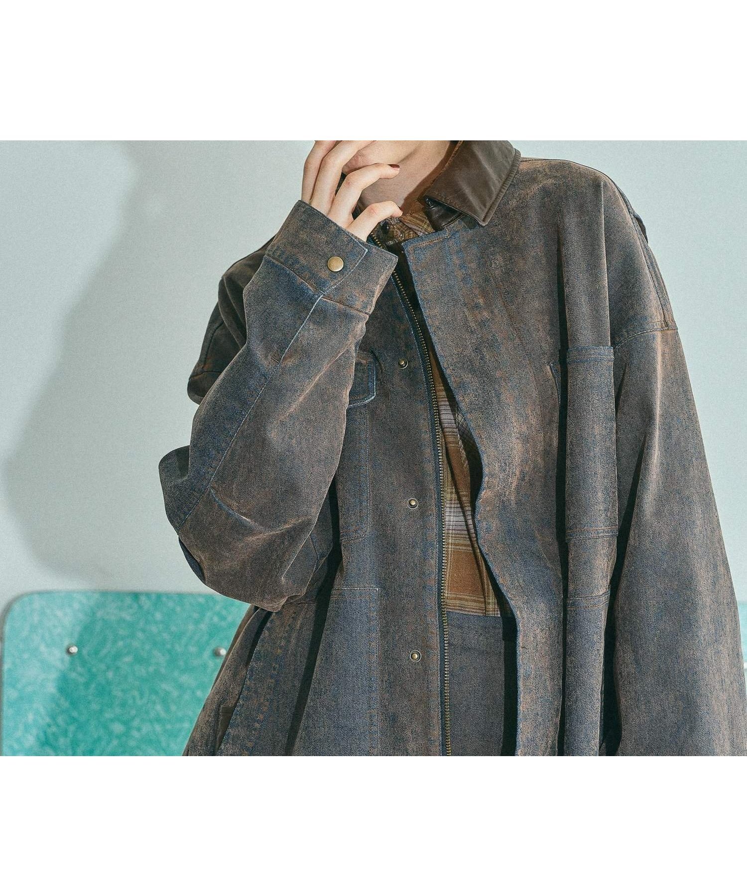 【ニコアンド/niko and】のフロッキーアソートワークジャケット インテリア・キッズ・メンズ・レディースファッション・服の通販 founy(ファニー) 　ファッション　Fashion　レディースファッション　Fashion for Women　アウター　Coat / Outerwear Collection　レディースジャケット・軽アウター　Jackets　おすすめ　Recommended / Our Picks　なめらか　Smooth, Silky Texture　ジャケット　Jacket, Outerwear　デニム　Denim, Jeans Material　フェイクレザー　Faux Leather, PU Leather　ブルゾン　Blouson, Bomber Jacket　ボックス　Boxy, Box Shape　ワーク　Workwear, Utility Style　ヴィンテージ　Vintage Style　エレガント 上品　Elegant　ブラウン|ID: prp329100004666287 ipo3291000000034004169