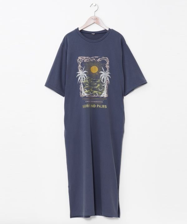 【アミナコレクション/Amina Collection】の【カヒコ】アドリアーノワンピース【SURF Palms】 インテリア・キッズ・メンズ・レディースファッション・服の通販 founy(ファニー) 　ファッション　Fashion　レディースファッション　Fashion for Women　ワンピース　Dresses　ウォッシュ　Washed Finish　フロント　Front, Front Design　プリント　Print, Printed Pattern　ネイビー系|ID: prp329100004666305 ipo3291000000033750136
