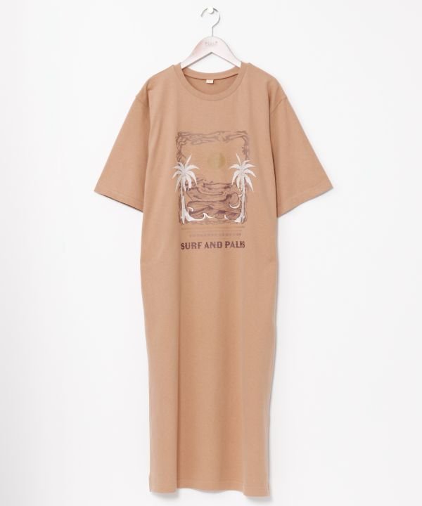 【アミナコレクション/Amina Collection】の【カヒコ】アドリアーノワンピース【SURF Palms】 インテリア・キッズ・メンズ・レディースファッション・服の通販 founy(ファニー) 　ファッション　Fashion　レディースファッション　Fashion for Women　ワンピース　Dresses　ウォッシュ　Washed Finish　フロント　Front, Front Design　プリント　Print, Printed Pattern　ベージュ|ID: prp329100004666305 ipo3291000000033750140