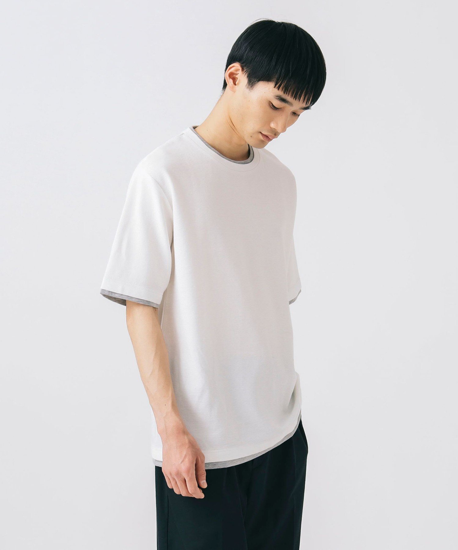 【ビームス ハート/BEAMS HEART】のリップル フェイクレイヤード Tシャツ(接触冷感) インテリア・キッズ・メンズ・レディースファッション・服の通販 founy(ファニー) 　ファッション　Fashion　レディースファッション　Fashion for Women　トップス・カットソー　Cut & Sew Tops　シャツ・ブラウス・オフィスカジュアル　Elegant Blouses & Button-Ups　ロングTシャツ・Tシャツ　Longline T-Shirts & Tees　インナー　Innerwear　カットソー　Cut and Sewn Top　シンプル　Simple, Minimal　人気　Popular, Best Seller　ベーシック　Basic, Essential　WHITE|ID: prp329100004666333 ipo3291000000033750227