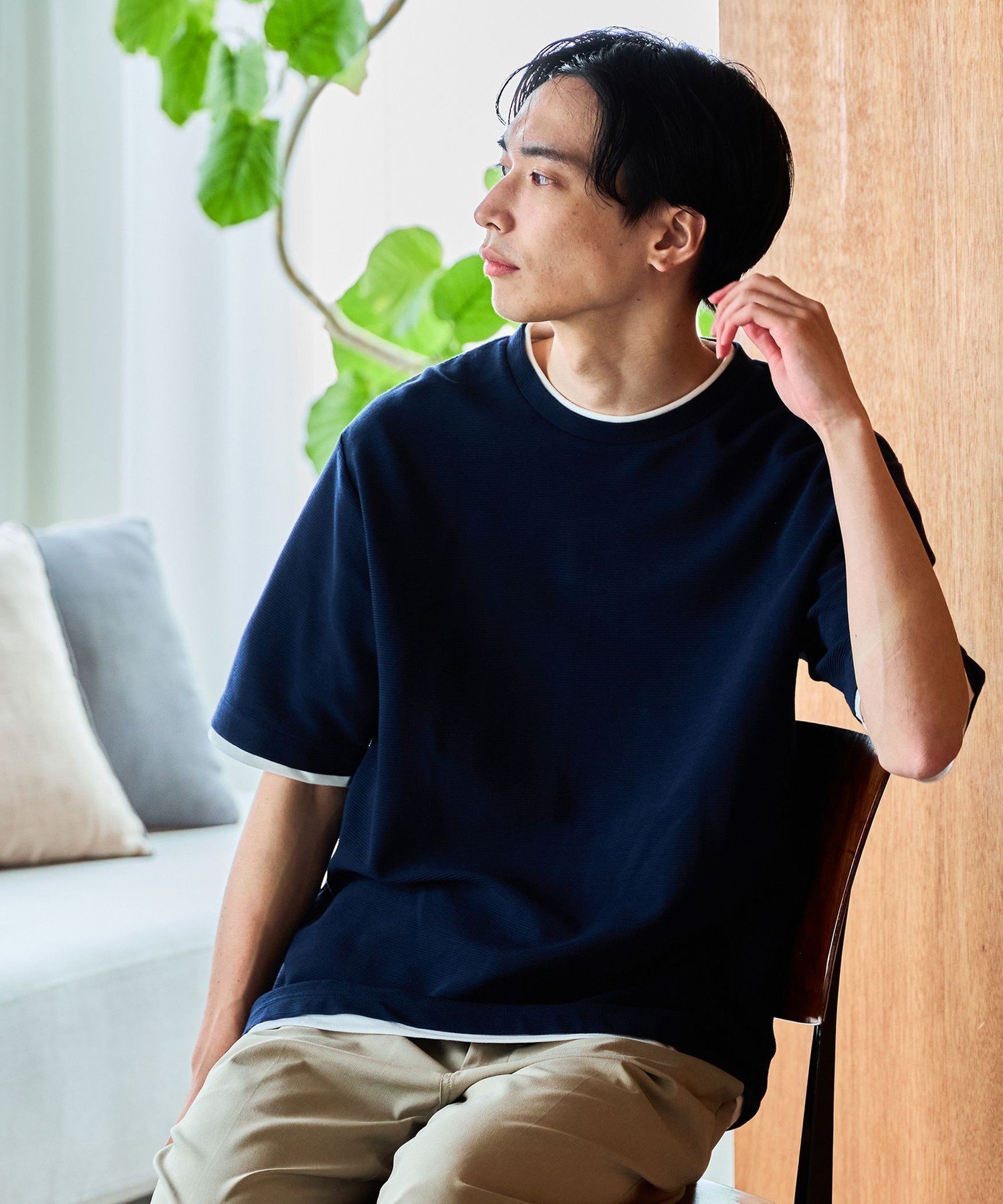 【ビームス ハート/BEAMS HEART】のリップル フェイクレイヤード Tシャツ(接触冷感) インテリア・キッズ・メンズ・レディースファッション・服の通販 founy(ファニー) 　ファッション　Fashion　レディースファッション　Fashion for Women　トップス・カットソー　Cut & Sew Tops　シャツ・ブラウス・オフィスカジュアル　Elegant Blouses & Button-Ups　ロングTシャツ・Tシャツ　Longline T-Shirts & Tees　インナー　Innerwear　カットソー　Cut and Sewn Top　シンプル　Simple, Minimal　人気　Popular, Best Seller　ベーシック　Basic, Essential　NAVY|ID: prp329100004666333 ipo3291000000033750228