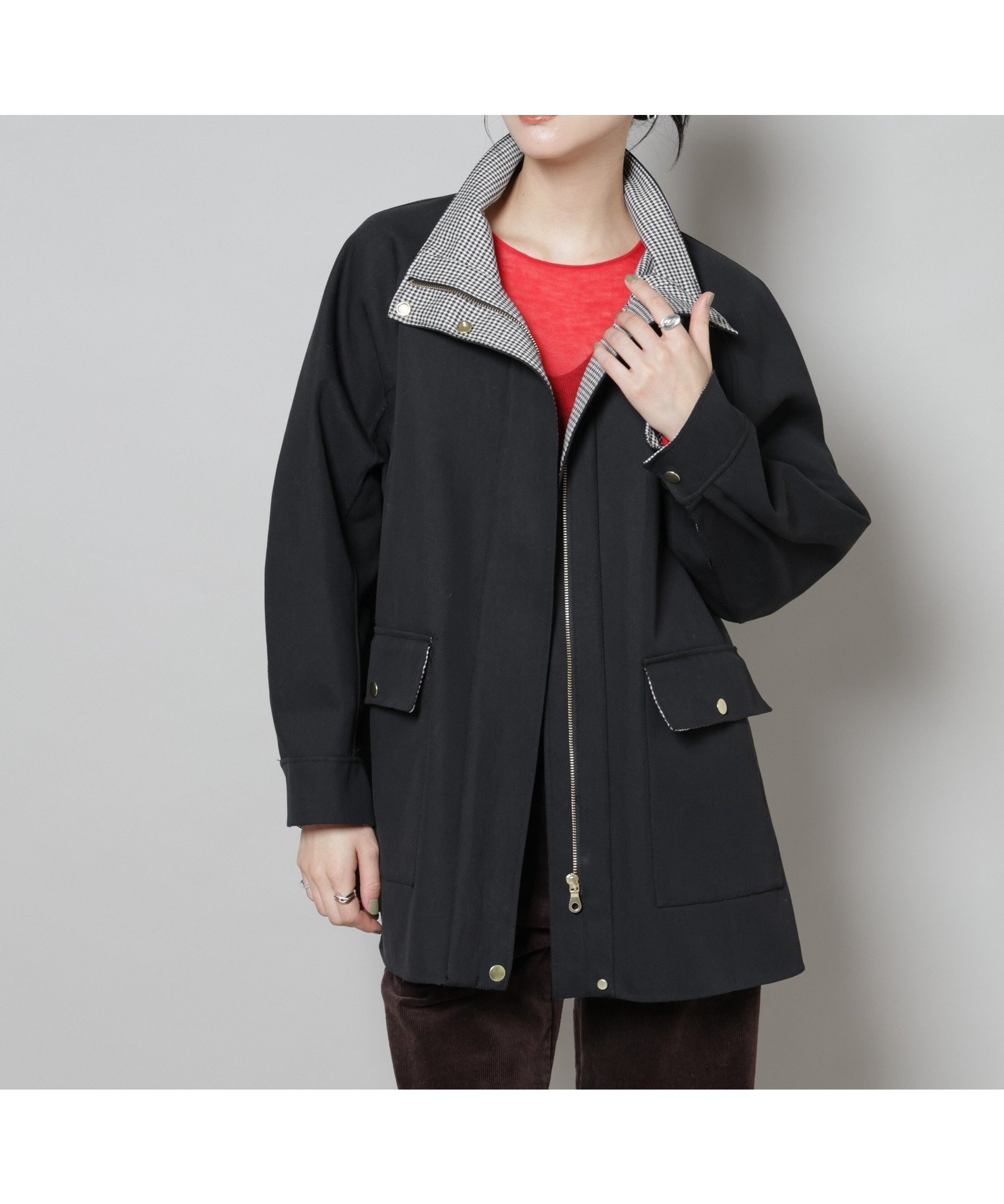 【ナノ ユニバース/nano universe】のリバーチェックコンビコート インテリア・キッズ・メンズ・レディースファッション・服の通販 founy(ファニー) 　ファッション　Fashion　レディースファッション　Fashion for Women　アウター　Coat / Outerwear Collection　コート・ロングコート・ピーコート　Long Coats, Peacoats & More　2025年　2025　2025-2026秋冬・A/W　Autumn/Winter 2025–26 AW25–26　クラシカル　Classical, Vintage-Inspired　クラシック　Classic, Timeless Style　スタンド　Stand Collar, Upright Stand　チェック　Check, Plaid, Tartan　トレンド　Trend, Trending Now　ミドル　Middle Length, Mid Height　無地　Plain, Solid Color　ブラック|ID: prp329100004666341 ipo3291000000033750258