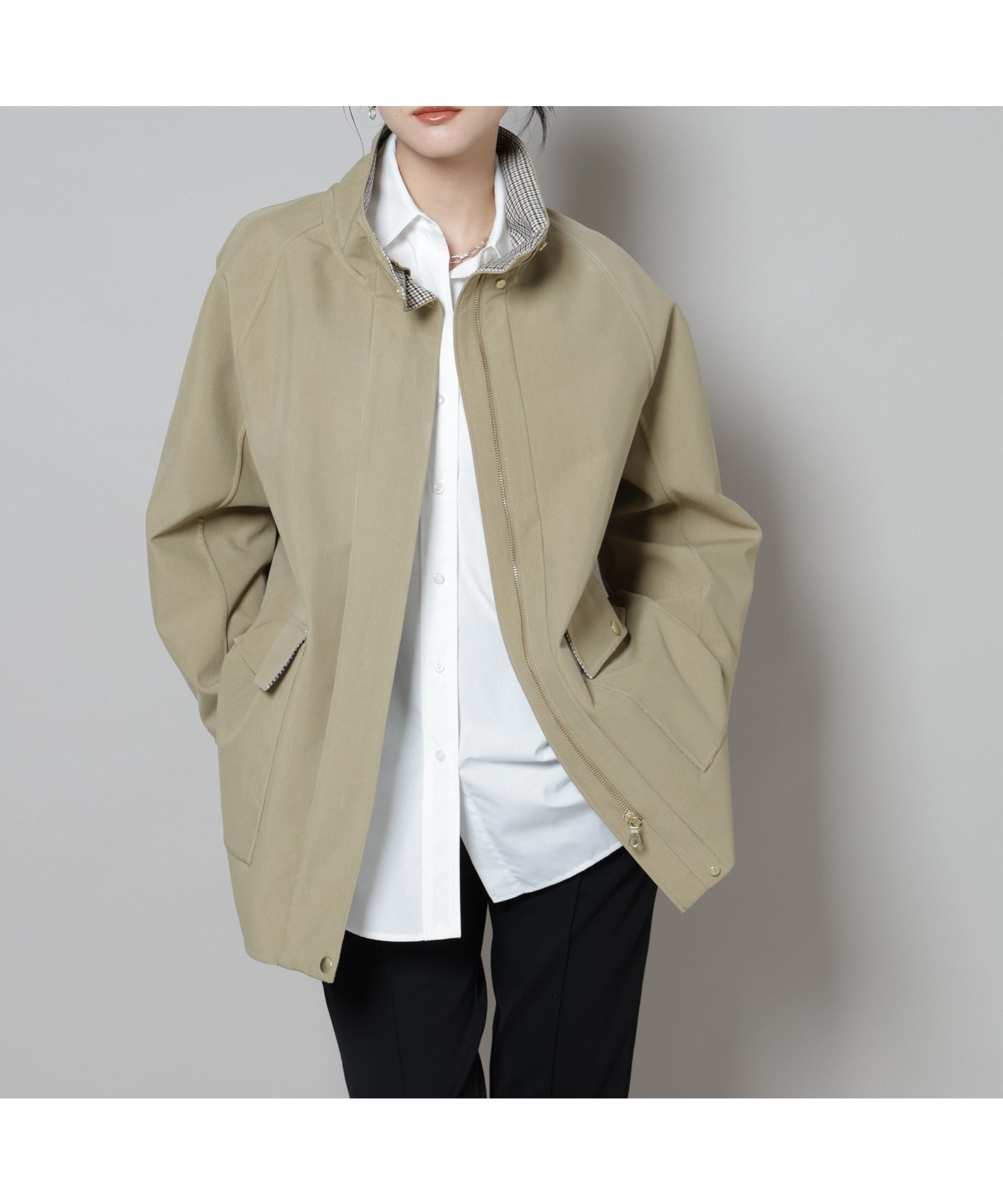 【ナノ ユニバース/nano universe】のリバーチェックコンビコート インテリア・キッズ・メンズ・レディースファッション・服の通販 founy(ファニー) 　ファッション　Fashion　レディースファッション　Fashion for Women　アウター　Coat / Outerwear Collection　コート・ロングコート・ピーコート　Long Coats, Peacoats & More　2025年　2025　2025-2026秋冬・A/W　Autumn/Winter 2025–26 AW25–26　クラシカル　Classical, Vintage-Inspired　クラシック　Classic, Timeless Style　スタンド　Stand Collar, Upright Stand　チェック　Check, Plaid, Tartan　トレンド　Trend, Trending Now　ミドル　Middle Length, Mid Height　無地　Plain, Solid Color　ベージュ|ID: prp329100004666341 ipo3291000000033750260