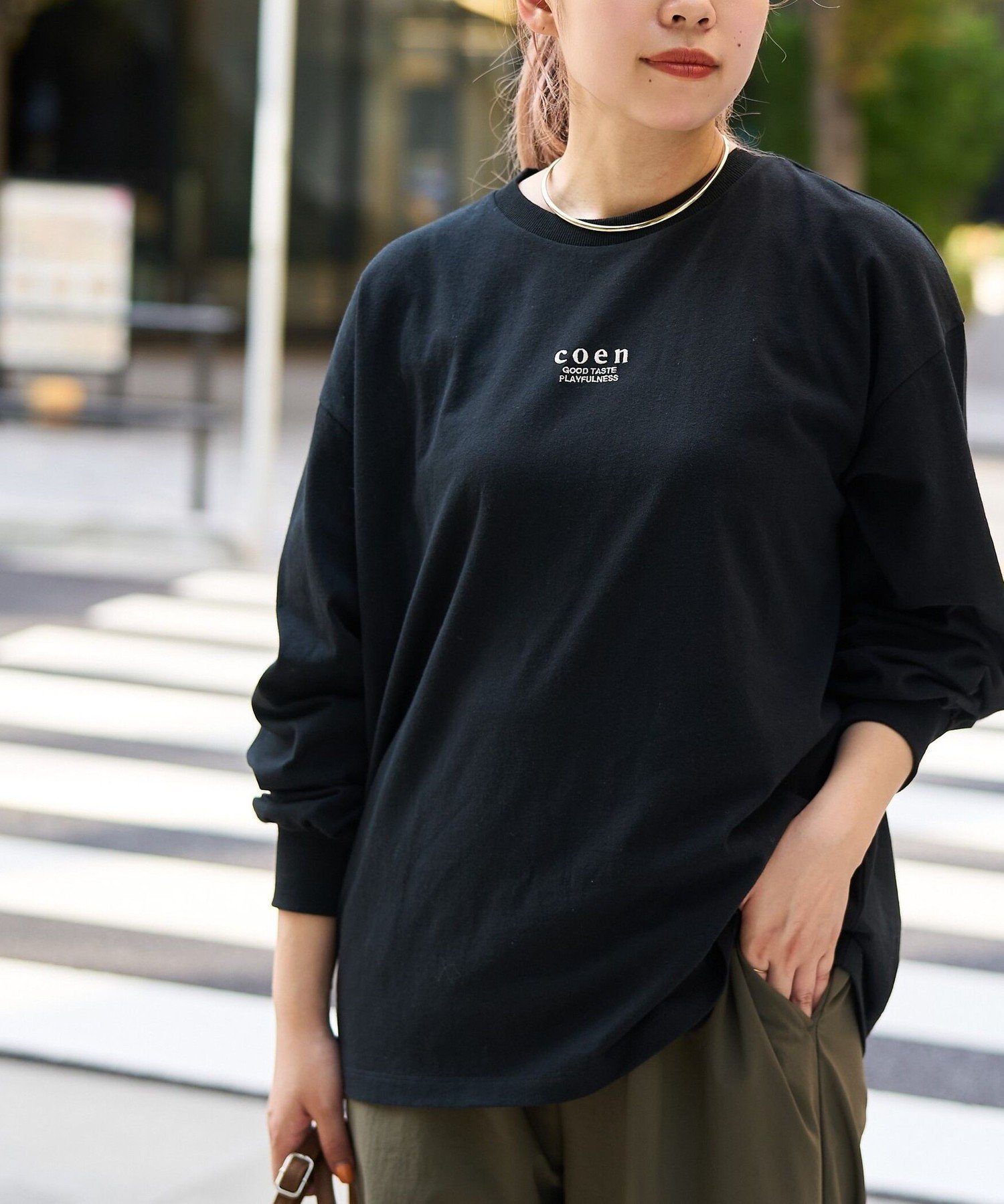 【コーエン/COEN】のCOEN(コーエン)ロゴ刺繍UNI ロンT インテリア・キッズ・メンズ・レディースファッション・服の通販 founy(ファニー) ファッション Fashion レディースファッション Fashion for Women トップス・カットソー Cut & Sew Tops ロングTシャツ・Tシャツ Longline T-Shirts & Tees インナー Innerwear コンパクト Compact, Small Size スウェット / スエット Sweatshirt, Sweatwear おすすめ Recommended / Our Picks BLACK|ID: prp329100004666399 ipo3291000000034783681