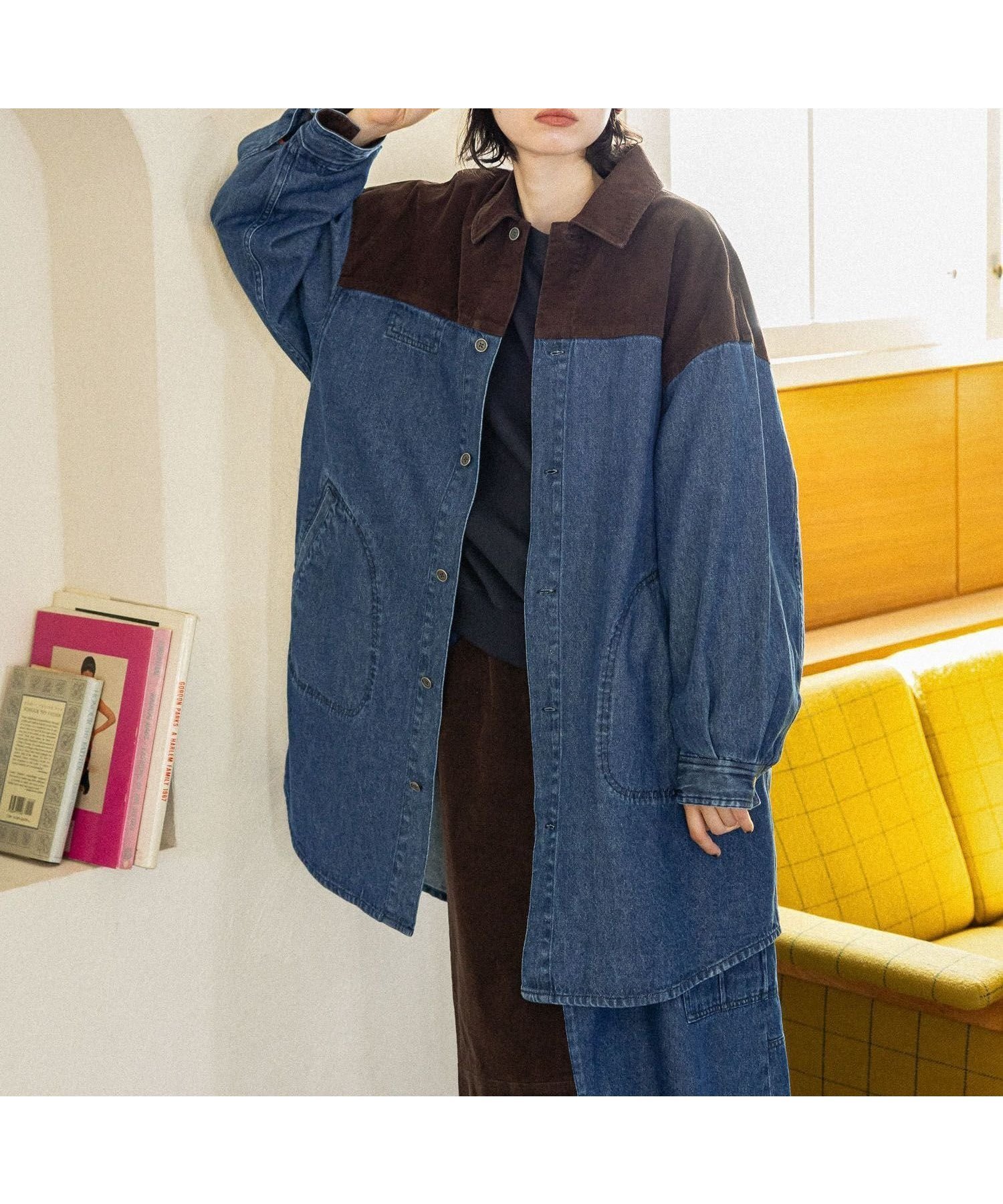 【ニコアンド/niko and】のリメイク風コンビシャツワンピース インテリア・キッズ・メンズ・レディースファッション・服の通販 founy(ファニー) 　ファッション　Fashion　レディースファッション　Fashion for Women　ワンピース　Dresses　シャツワンピース / 1枚で着映えコーデ　Shirt Dresses　おすすめ　Recommended / Our Picks　インナー　Innerwear　ウエスタン　Western Style　コーデュロイ　Corduroy, Cord Fabric　シャツワンピ　Shirt Dress, Shirt One-Piece　デニム　Denim, Jeans Material　パッチワーク　Patchwork, Mixed Fabric　リメイク　Remake, Reconstructed　リラックス　Relax, Relaxed Fit　インディゴ×コーデュロイ|ID: prp329100004666409 ipo3291000000033750505