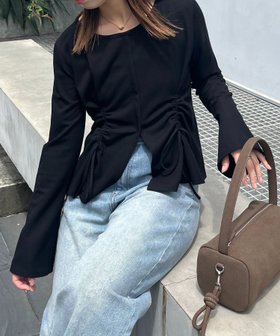 【カプリシューレマージュ/CAPRICIEUX LEMAGE】のドロストリブTシャツ 人気、トレンドファッション・服の通販 founy(ファニー) ファッション Fashion レディースファッション Fashion for Women トップス・カットソー Cut & Sew Tops シャツ・ブラウス・オフィスカジュアル Elegant Blouses & Button-Ups ロングTシャツ・Tシャツ Longline T-Shirts & Tees おすすめ Recommended / Our Picks インナー Innerwear カットソー Cut and Sewn Top ジャケット Jacket, Outerwear デニム Denim, Jeans Material バランス Balance, Style Balance フロント Front, Front Design ボトム Bottoms, Lower Wear ワイド Wide, Wide Fit |ID:prp329100004666439