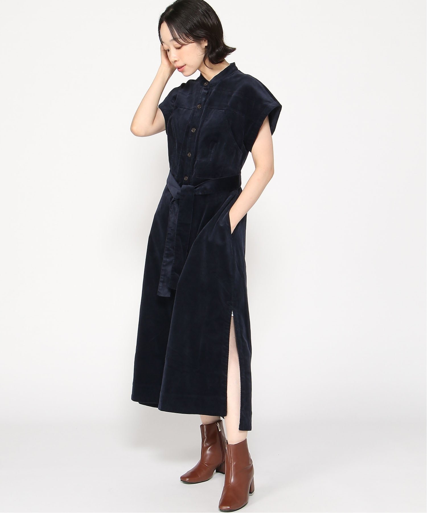 【バナナ リパブリック/BANANA REPUBLIC】のコーデュロイ ミディ シャツドレス インテリア・キッズ・メンズ・レディースファッション・服の通販 founy(ファニー) 　ファッション　Fashion　レディースファッション　Fashion for Women　トップス・カットソー　Cut & Sew Tops　シャツ・ブラウス・オフィスカジュアル　Elegant Blouses & Button-Ups　ワンピース　Dresses　フォーマル・パーティードレス・結婚式用ドレス　Elegant & Casual Dresses　コーデュロイ　Corduroy, Cord Fabric　ショート　Short, Short Length　スリット　Slit, Slit Detail　タイツ　Tights, Legwear　テクスチャー　Texture, Textured Fabric　ドレス　Dress, One-Piece　ベーシック　Basic, Essential　A/W・秋冬　Autumn/Winter　PREPPY_NAVY|ID: prp329100004666589 ipo3291000000033751157