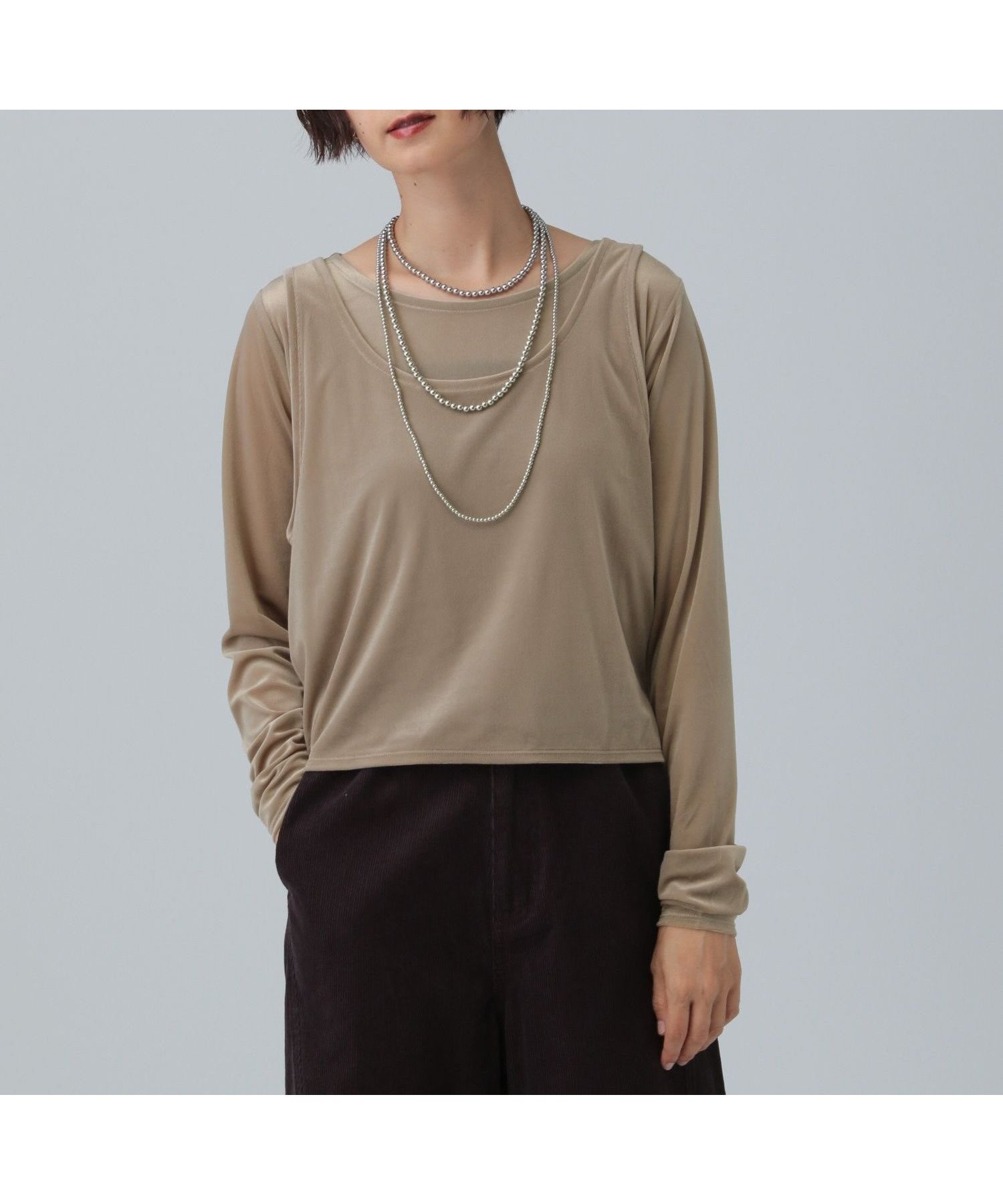 【レプシィム ローリーズファーム/LEPSIM LOWRYS FARM】のシアーベロアタンクセットプルオーバー インテリア・キッズ・メンズ・レディースファッション・服の通販 founy(ファニー) ファッション Fashion レディースファッション Fashion for Women トップス・カットソー Cut & Sew Tops カジュアルプルオーバー・ニットトップス Pullovers & Knit Tops / Casual Pullovers ベロアトップス Velour Tops / Velvet-Look Items インナー Innerwear ショート Short, Short Length タンク Tank Top, Sleeveless Top チェック Check, Plaid, Tartan 秋 Autumn 長袖 Long Sleeve, Full Sleeve グレージュ12|ID: prp329100004666824 ipo3291000000034848247