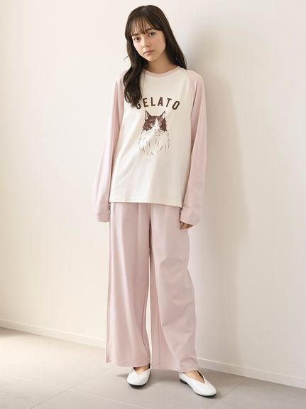 【ジェラート ピケ/gelato pique】のワンポイントロングパンツ インテリア・キッズ・メンズ・レディースファッション・服の通販 founy(ファニー) 　ファッション　Fashion　レディースファッション　Fashion for Women　パンツ　Pants & Trousers　シンプル　Simple, Minimal　ストレート　Straight, Straight Cut　パステル　Pastel, Soft Color　プリント　Print, Printed Pattern　ポケット　Pocket, Pocket Detail　リラックス　Relax, Relaxed Fit　ロング　Long, Long-Length　PNK[066]|ID: prp329100004666967 ipo3291000000033752689