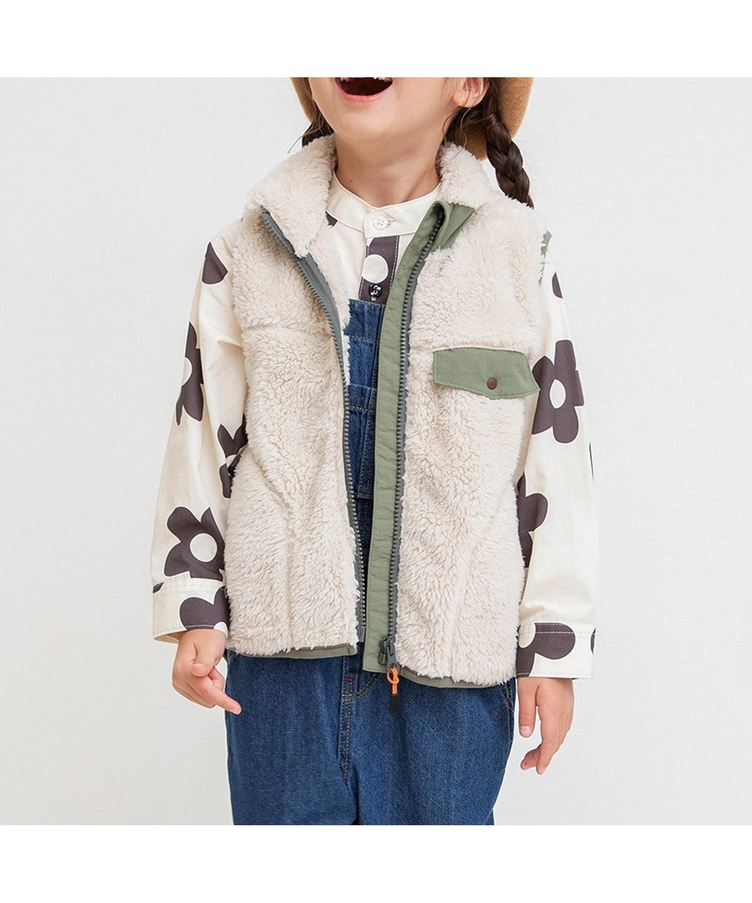 【エフオー オンラインストア/F.O.Online Store / KIDS】の【リンク】ファーフリースベスト インテリア・キッズ・メンズ・レディースファッション・服の通販 founy(ファニー) 　ファッション　Fashion　キッズファッション　Fashion for Kids　ベスト　Vest, Waistcoat　人気　Popular, Best Seller　アイボリー|ID: prp329100004667050 ipo3291000000034087470