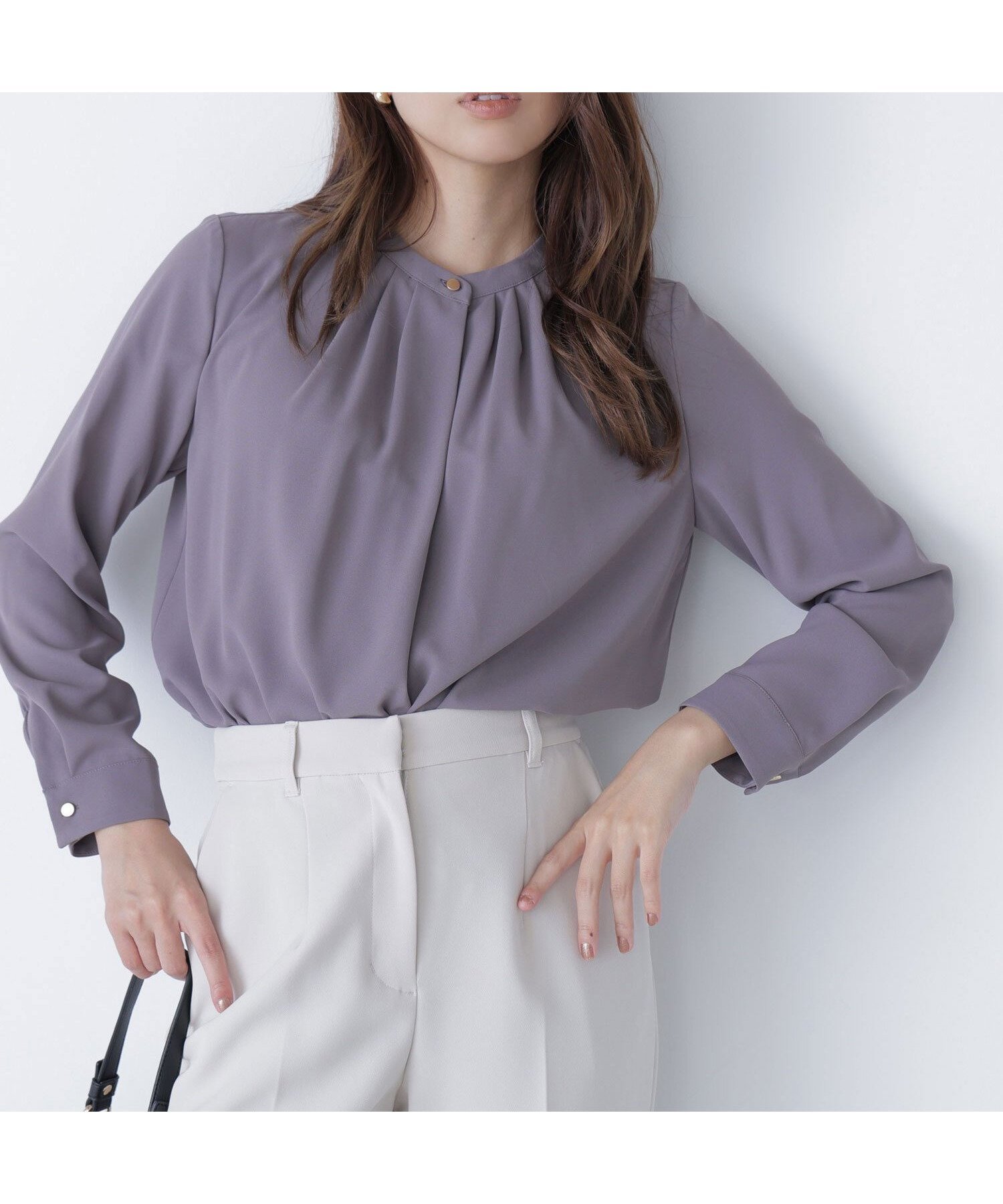 【ナチュラル ビューティー ベーシック/NATURAL BEAUTY BASIC】のフロントタックブラウス インテリア・キッズ・メンズ・レディースファッション・服の通販 founy(ファニー) 　ファッション　Fashion　レディースファッション　Fashion for Women　トップス・カットソー　Cut & Sew Tops　シャツ・ブラウス・オフィスカジュアル　Elegant Blouses & Button-Ups　シンプル　Simple, Minimal　ジャケット　Jacket, Outerwear　ジョーゼット　Georgette, Semi-Sheer Fabric　ベーシック　Basic, Essential　エレガント 上品　Elegant　チャコール1|ID: prp329100004667170 ipo3291000000034026099