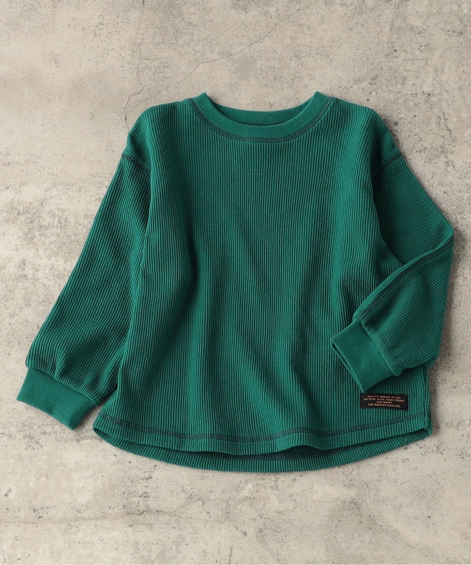 【エフオー オンラインストア/F.O.Online Store / KIDS】のWEB限定 ワッフルTシャツ インテリア・キッズ・メンズ・レディースファッション・服の通販 founy(ファニー) 　ファッション　Fashion　キッズファッション　Fashion for Kids　おすすめ　Recommended / Our Picks　トレーナー　Sweatshirt, Trainer　ワッフル　Waffle, Waffle Knit　人気　Popular, Best Seller　定番　Standard, Basic Item　無地　Plain, Solid Color　長袖　Long Sleeve, Full Sleeve　グリーン|ID: prp329100004667265 ipo3291000000034044650