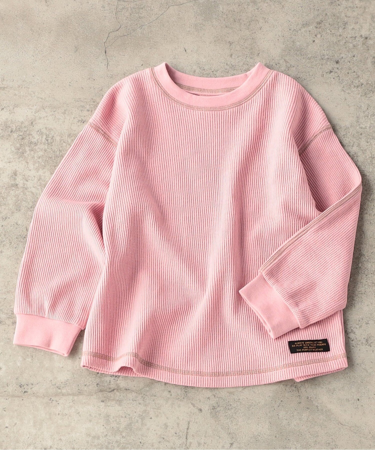 【エフオー オンラインストア/F.O.Online Store / KIDS】のWEB限定 ワッフルTシャツ インテリア・キッズ・メンズ・レディースファッション・服の通販 founy(ファニー) 　ファッション　Fashion　キッズファッション　Fashion for Kids　おすすめ　Recommended / Our Picks　トレーナー　Sweatshirt, Trainer　ワッフル　Waffle, Waffle Knit　人気　Popular, Best Seller　定番　Standard, Basic Item　無地　Plain, Solid Color　長袖　Long Sleeve, Full Sleeve　ピンク|ID: prp329100004667265 ipo3291000000034044654