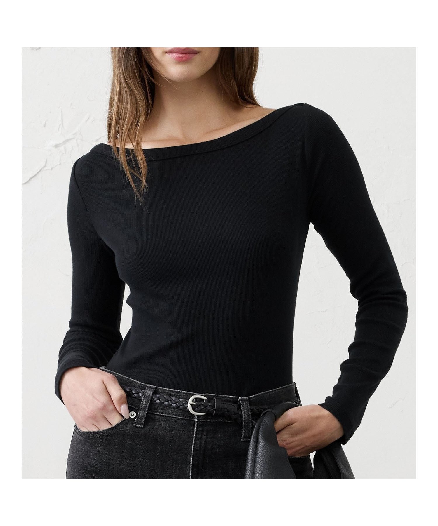 【バナナリパブリック ファクトリーストア/BANANA REPUBLIC FACTORY STORE】のBANANA REPUBLIC FACTORY STORE リブ ボートネック トップ インテリア・キッズ・メンズ・レディースファッション・服の通販 founy(ファニー) 　ファッション　Fashion　レディースファッション　Fashion for Women　ベーシック　Basic, Essential　BLACK|ID: prp329100004667356 ipo3291000000033754286