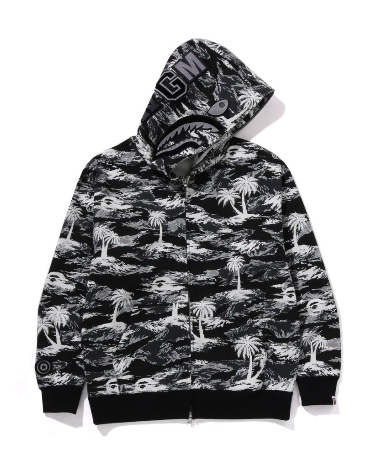 【アベイシングエイプ/A BATHING APE / MEN】のPALM TREE CAMO RELAXED FIT SHARK FULL ZIP HOODIE インテリア・キッズ・メンズ・レディースファッション・服の通販 founy(ファニー) 　ファッション　Fashion　メンズファッション　Fashion for Men　コレクション　Collection, Seasonal Line　ショーツ　Shorts, Short Pants　パターン　Pattern, Design Print　ビーチ　Beach, Seaside　モチーフ　Motif, Design Theme　リゾート　Resort, Vacation Style　夏　Summer　定番　Standard, Basic Item　春　Spring　S/S・春夏　SS, Spring/Summer, Warm Season　BLACK|ID: prp329100004667591 ipo3291000000033885353