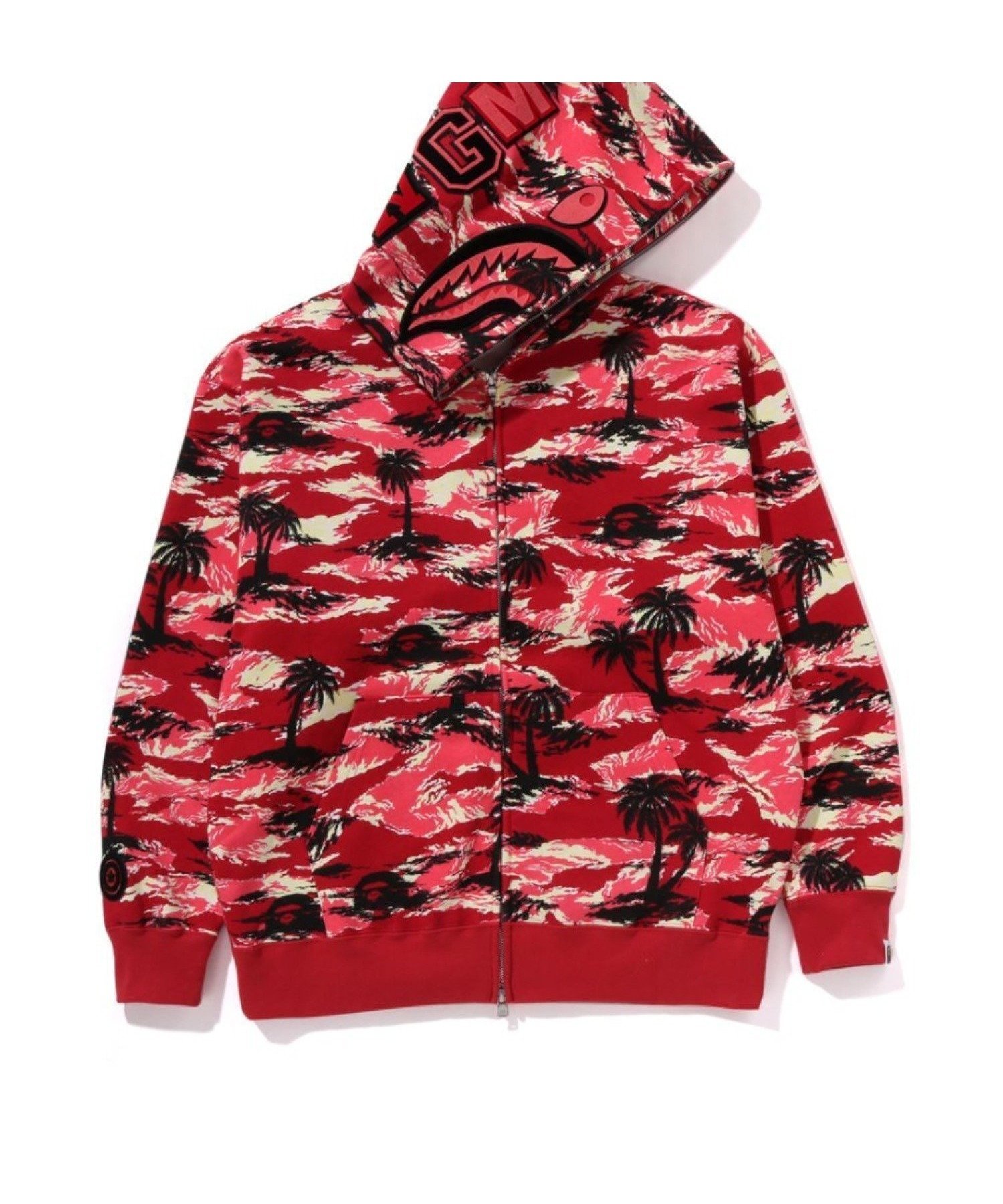 【アベイシングエイプ/A BATHING APE / MEN】のPALM TREE CAMO RELAXED FIT SHARK FULL ZIP HOODIE インテリア・キッズ・メンズ・レディースファッション・服の通販 founy(ファニー) 　ファッション　Fashion　メンズファッション　Fashion for Men　コレクション　Collection, Seasonal Line　ショーツ　Shorts, Short Pants　パターン　Pattern, Design Print　ビーチ　Beach, Seaside　モチーフ　Motif, Design Theme　リゾート　Resort, Vacation Style　夏　Summer　定番　Standard, Basic Item　春　Spring　S/S・春夏　SS, Spring/Summer, Warm Season　RED|ID: prp329100004667591 ipo3291000000033885355