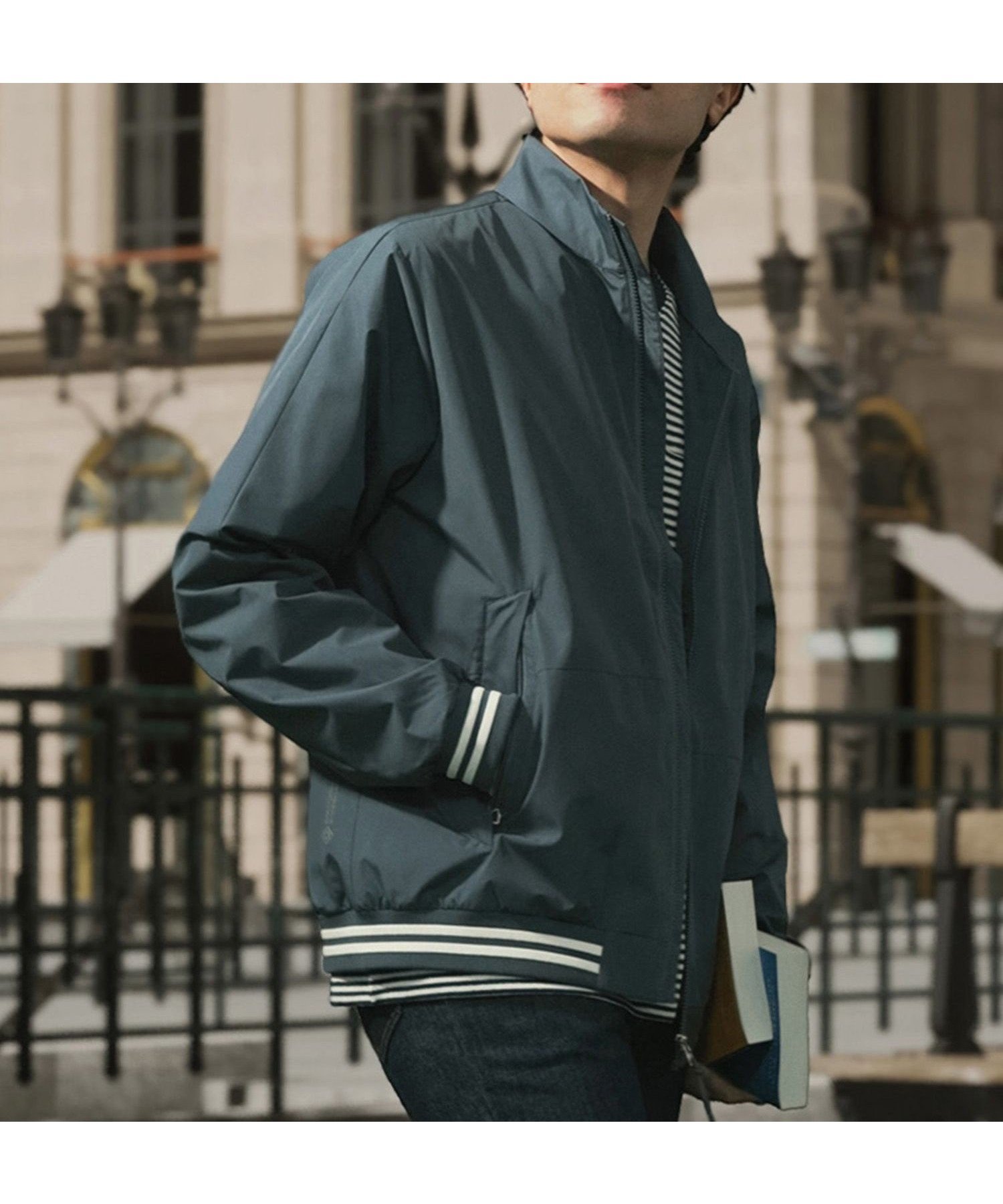 【エーグル/AIGLE / MEN】の防水 防風 透湿 GORE-TEX WINDSTOPPER ゴアテックスウインドストッパー スタンドジップブルゾンジャケット RP インテリア・キッズ・メンズ・レディースファッション・服の通販 founy(ファニー) 　ファッション　Fashion　メンズファッション　Fashion for Men　アウトドア　Outdoor Clothing　シンプル　Simple, Minimal　ストライプ　Stripe, Striped Pattern　ダブル　Double, Double-Breasted　パッチ　Patch, Appliqué　グレー|ID: prp329100004667669 ipo3291000000033839874