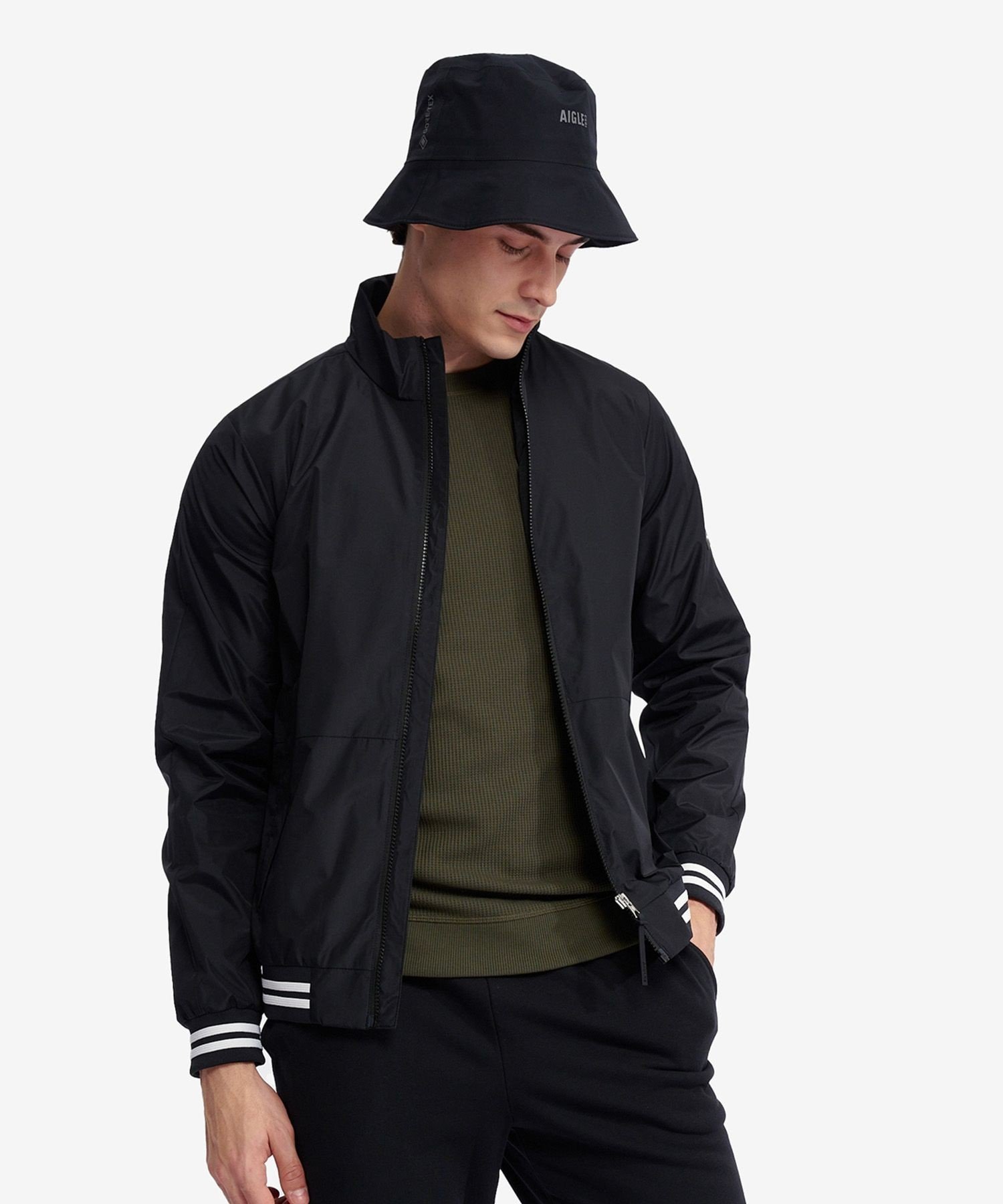 【エーグル/AIGLE / MEN】の防水 防風 透湿 GORE-TEX WINDSTOPPER ゴアテックスウインドストッパー スタンドジップブルゾンジャケット RP インテリア・キッズ・メンズ・レディースファッション・服の通販 founy(ファニー) 　ファッション　Fashion　メンズファッション　Fashion for Men　アウトドア　Outdoor Clothing　シンプル　Simple, Minimal　ストライプ　Stripe, Striped Pattern　ダブル　Double, Double-Breasted　パッチ　Patch, Appliqué　ブラック|ID: prp329100004667669 ipo3291000000033839875