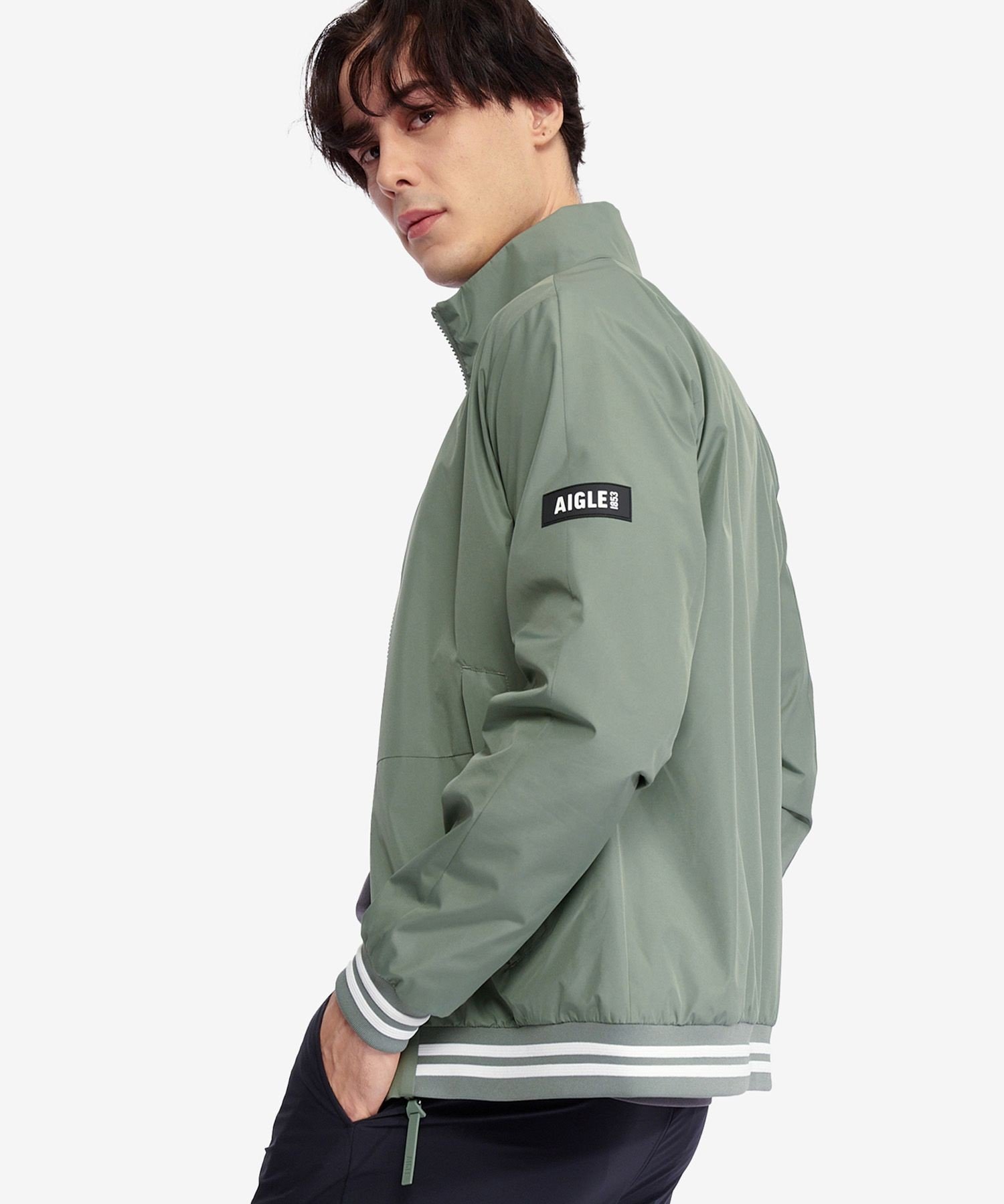【エーグル/AIGLE / MEN】の防水 防風 透湿 GORE-TEX WINDSTOPPER ゴアテックスウインドストッパー スタンドジップブルゾンジャケット RP インテリア・キッズ・メンズ・レディースファッション・服の通販 founy(ファニー) 　ファッション　Fashion　メンズファッション　Fashion for Men　アウトドア　Outdoor Clothing　シンプル　Simple, Minimal　ストライプ　Stripe, Striped Pattern　ダブル　Double, Double-Breasted　パッチ　Patch, Appliqué　グリーン|ID: prp329100004667669 ipo3291000000033839876