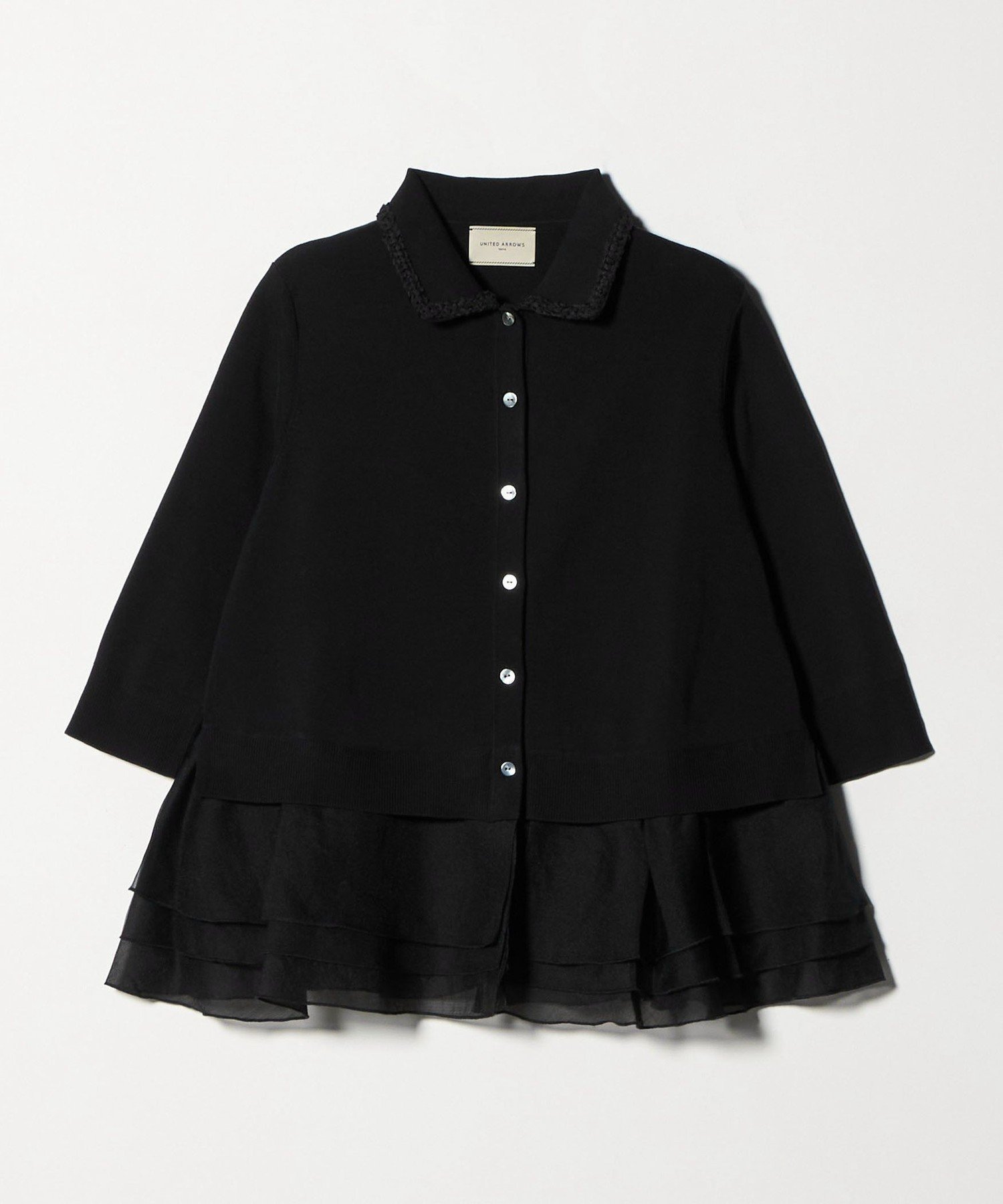 【ユナイテッドアローズ/UNITED ARROWS】のレディー ポロコンビ ニット ウォッシャブル インテリア・キッズ・メンズ・レディースファッション・服の通販 founy(ファニー) 　ファッション　Fashion　レディースファッション　Fashion for Women　トップス・カットソー　Cut & Sew Tops　ニット　Knit Tops & Sweaters　ウォッシャブル　Machine Washable　かぎ針　Crochet　コンビ　Combo, Combination Style　デニム　Denim, Jeans Material　フリル　Frill, Ruffle　BLACK|ID: prp329100004667858 ipo3291000000033756177