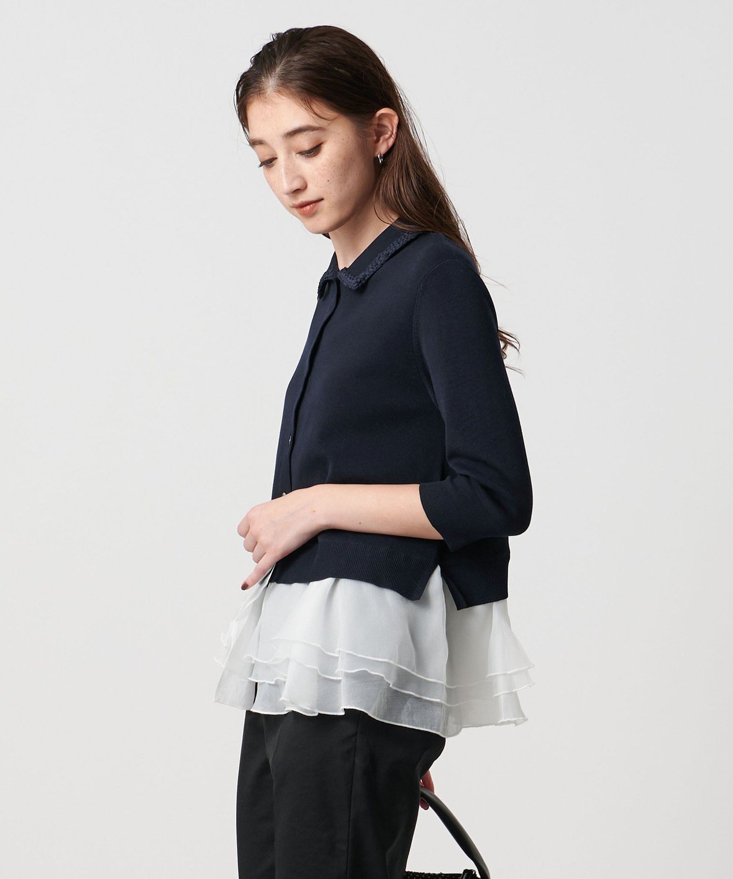 【ユナイテッドアローズ/UNITED ARROWS】のレディー ポロコンビ ニット ウォッシャブル インテリア・キッズ・メンズ・レディースファッション・服の通販 founy(ファニー) 　ファッション　Fashion　レディースファッション　Fashion for Women　トップス・カットソー　Cut & Sew Tops　ニット　Knit Tops & Sweaters　ウォッシャブル　Machine Washable　かぎ針　Crochet　コンビ　Combo, Combination Style　デニム　Denim, Jeans Material　フリル　Frill, Ruffle　NAVY|ID: prp329100004667858 ipo3291000000033756180