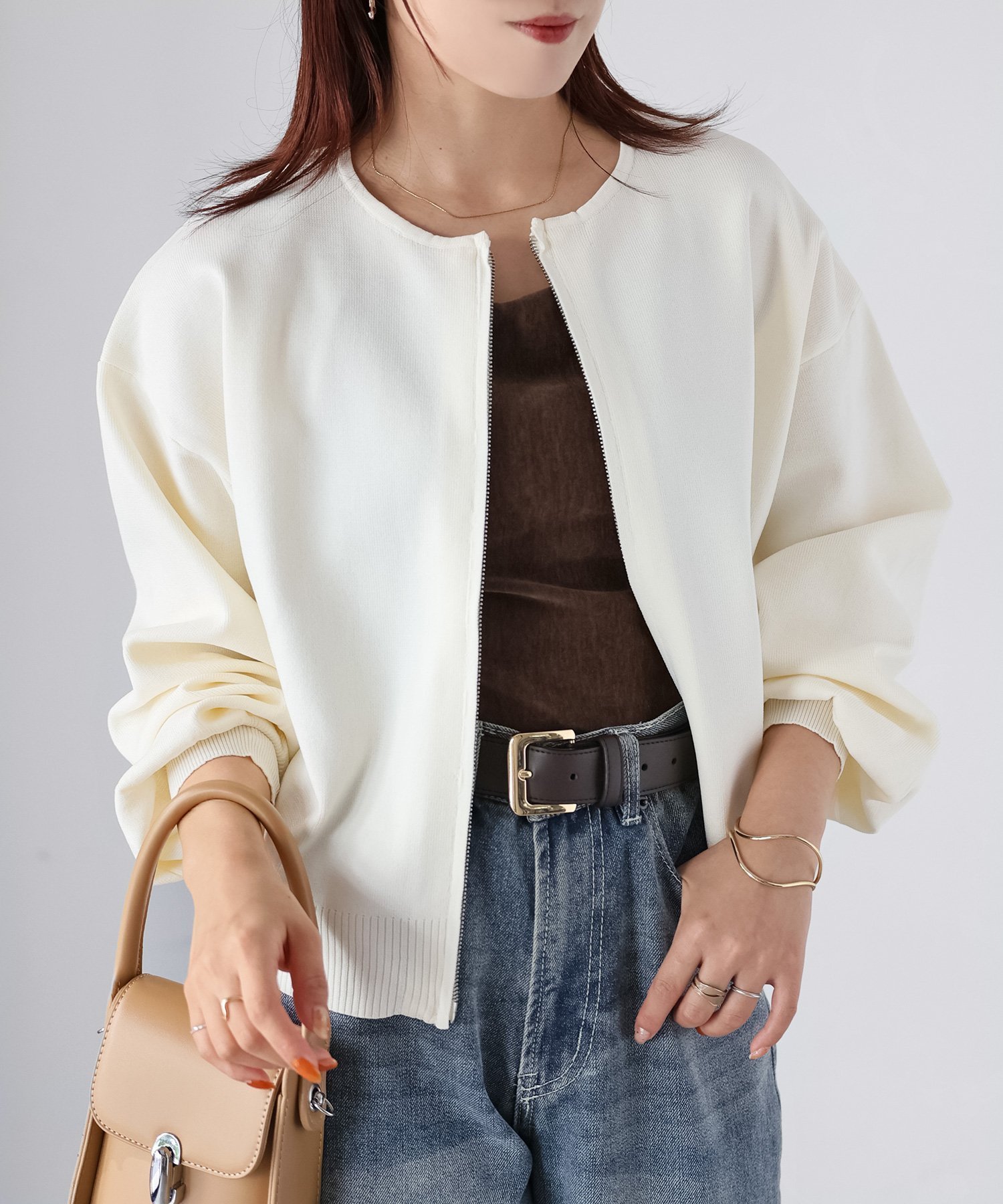 【リベリー/Riberry】の【セットアップ可】スポンディッシュダブルジップカーデ インテリア・キッズ・メンズ・レディースファッション・服の通販 founy(ファニー) 　ファッション　Fashion　レディースファッション　Fashion for Women　セットアップ　Matching Sets　春　Spring　秋　Autumn　カーディガン　Cardigan, Knitwear　軽量　Lightweight, Ultra Light　シンプル　Simple, Minimal　ジップ　Zip, Zipper　ストレッチ　Stretch, Stretchy Fabric　スラックス　Slacks, Dress Pants　セットアップ　Set-Up, Coordinated Outfit　デニム　Denim, Jeans Material　トレンド　Trend, Trending Now　長袖　Long Sleeve, Full Sleeve　バランス　Balance, Style Balance　フォーマル　Formal, Dressy　ベーシック　Basic, Essential　ロング　Long, Long-Length　A/W・秋冬　Autumn/Winter　再入荷　Restock / Back in Stock　おすすめ　Recommended / Our Picks　オフホワイト|ID: prp329100004667951 ipo3291000000034655974