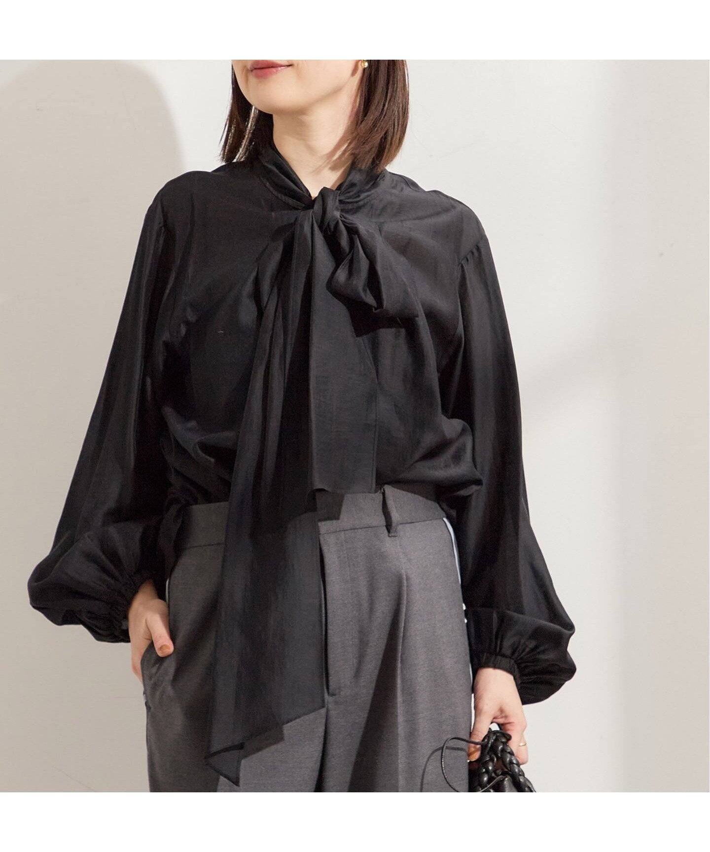 【ジャーナルスタンダード レサージュ/journal standard L'essage】のシアーボウタイブラウス インテリア・キッズ・メンズ・レディースファッション・服の通販 founy(ファニー) 　ファッション　Fashion　レディースファッション　Fashion for Women　トップス・カットソー　Cut & Sew Tops　シャツ・ブラウス・オフィスカジュアル　Elegant Blouses & Button-Ups　2025年　2025　2025-2026秋冬・A/W　Autumn/Winter 2025–26 AW25–26　インナー　Innerwear　ジャケット　Jacket, Outerwear　ブラック|ID: prp329100004668002 ipo3291000000033756662