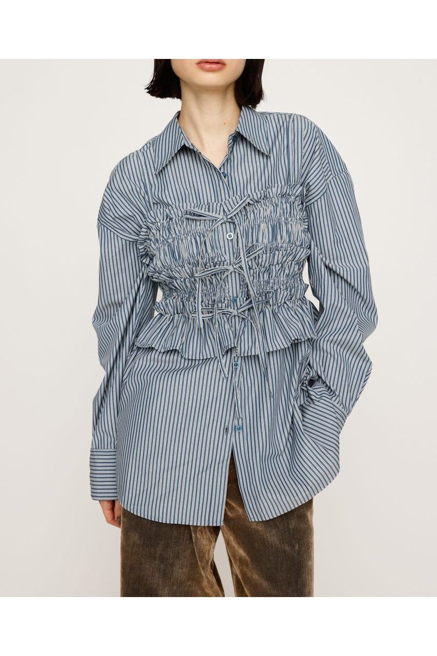 【スライ/SLY】のBUSTIER LAYRED シャツ インテリア・キッズ・メンズ・レディースファッション・服の通販 founy(ファニー) 　ファッション　Fashion　レディースファッション　Fashion for Women　トップス・カットソー　Cut & Sew Tops　シャツ・ブラウス・オフィスカジュアル　Elegant Blouses & Button-Ups　ビスチェ　Bustiers & Corset Tops / Layered Bustier Style　シャーリング　Shirring, Ruched　ストライプ　Stripe, Striped Pattern　ビスチェ　Bustier, Corset Top　フリル　Frill, Ruffle　無地　Plain, Solid Color　リボン　Ribbon, Bow　ルーズ　Loose, Oversized　A/W・秋冬　Autumn/Winter　おすすめ　Recommended / Our Picks　M/NVY7|ID: prp329100004668052 ipo3291000000033756848