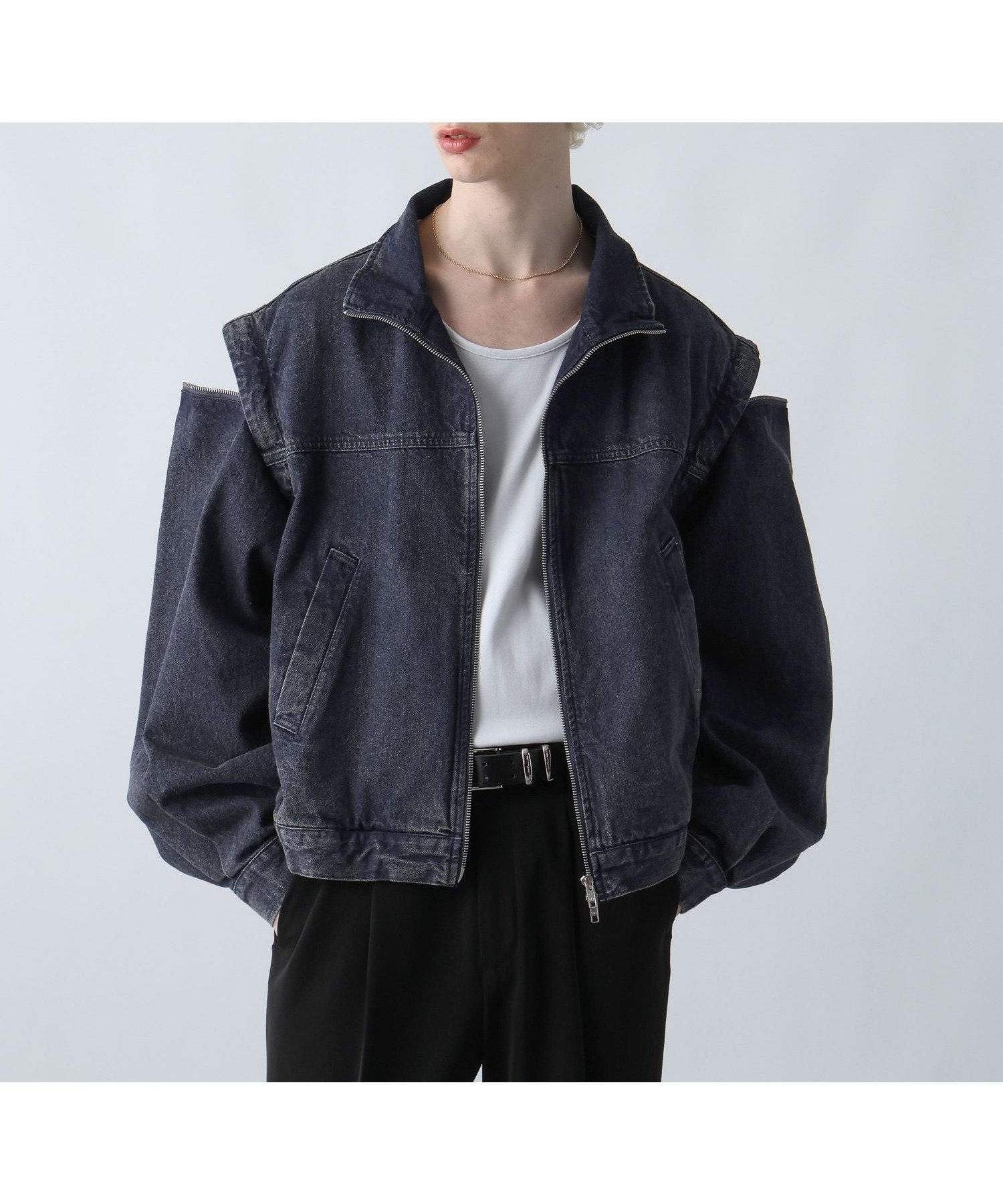 【ハレ/HARE / MEN】の2WAYデニムスタンドブルゾン インテリア・キッズ・メンズ・レディースファッション・服の通販 founy(ファニー) 　ファッション　Fashion　メンズファッション　Fashion for Men　インナー　Innerwear　コンパクト　Compact, Small Size　スタンド　Stand Collar, Upright Stand　スリット　Slit, Slit Detail　セットアップ　Set-Up, Coordinated Outfit　デニム　Denim, Jeans Material　トレンド　Trend, Trending Now　ブルゾン　Blouson, Bomber Jacket　ベスト　Vest, Waistcoat　ヴィンテージ　Vintage Style　エレガント 上品　Elegant　【セットアップ対応】ブルー85|ID: prp329100004668142 ipo3291000000033757186