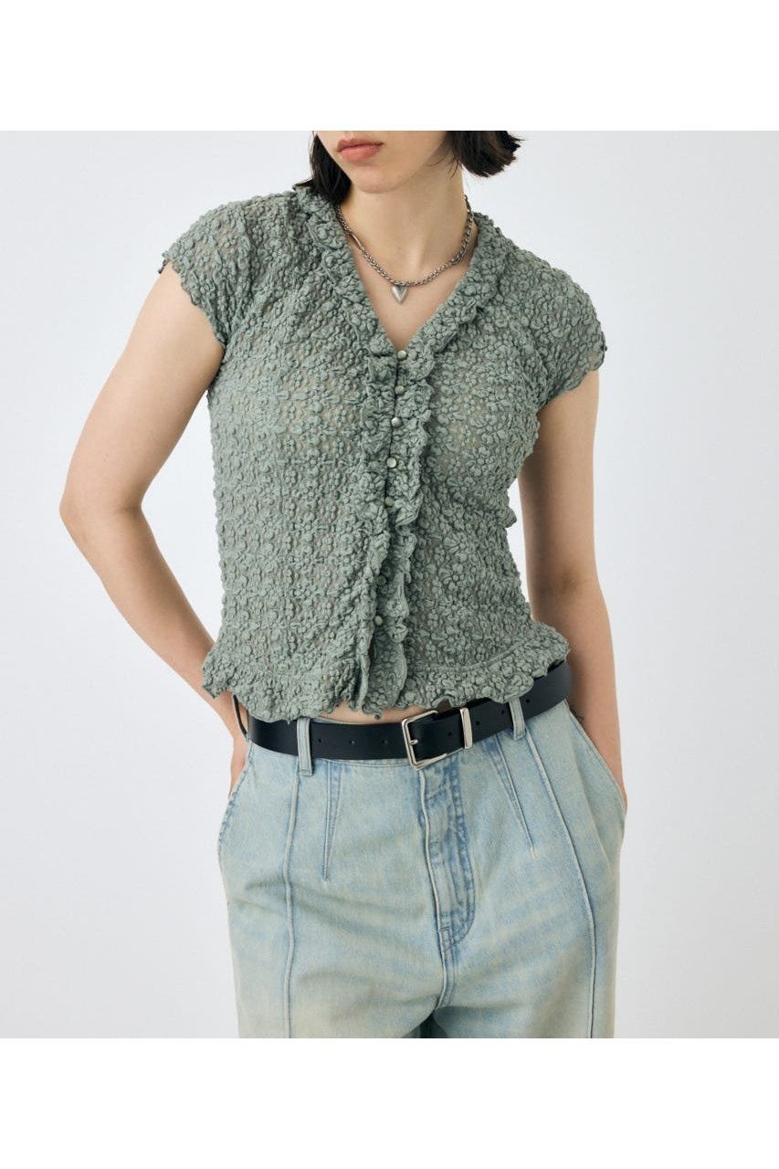 【マウジー/moussy】のRUFFLE LACE ノースリーブトップス インテリア・キッズ・メンズ・レディースファッション・服の通販 founy(ファニー) 　ファッション　Fashion　レディースファッション　Fashion for Women　トップス・カットソー　Cut & Sew Tops　キャミソール&ノースリーブ　Camisoles & Sleeveless Tops　おすすめ　Recommended / Our Picks　カーゴパンツ　Cargo Pants, Utility Pants　ストレッチ　Stretch, Stretchy Fabric　デニム　Denim, Jeans Material　フリル　Frill, Ruffle　レース　Lace, Lace Fabric　ロマンティック　Romantic, Feminine Style　人気　Popular, Best Seller　再入荷　Restock / Back in Stock　L/KHA1|ID: prp329100004668160 ipo3291000000034050938
