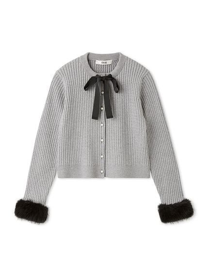 【ファーファー/FURFUR】の【限定カラー】リボン付き袖口ファーカーディガン インテリア・キッズ・メンズ・レディースファッション・服の通販 founy(ファニー) 　ファッション　Fashion　レディースファッション　Fashion for Women　トップス・カットソー　Cut & Sew Tops　カーディガン・羽織り　Layered Style Cardigans　カーディガン　Cardigan, Knitwear　リボン　Ribbon, Bow　GRY[006]|ID: prp329100004668337 ipo3291000000033757894