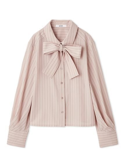 【スナイデル/SNIDEL】のボウタイシャツ インテリア・キッズ・メンズ・レディースファッション・服の通販 founy(ファニー) 　ファッション　Fashion　レディースファッション　Fashion for Women　トップス・カットソー　Cut & Sew Tops　シャツ・ブラウス・オフィスカジュアル　Elegant Blouses & Button-Ups　インディゴ　Indigo Denim　ウェーブ　Wavy Pattern　コンパクト　Compact, Small Size　シンプル　Simple, Minimal　ストライプ　Stripe, Striped Pattern　ストレート　Straight, Straight Cut　デニム　Denim, Jeans Material　無地　Plain, Solid Color　おすすめ　Recommended / Our Picks　PNK[066]|ID: prp329100004668349 ipo3291000000033757937