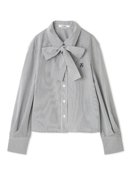 【スナイデル/SNIDEL】のボウタイシャツ インテリア・キッズ・メンズ・レディースファッション・服の通販 founy(ファニー) 　ファッション　Fashion　レディースファッション　Fashion for Women　トップス・カットソー　Cut & Sew Tops　シャツ・ブラウス・オフィスカジュアル　Elegant Blouses & Button-Ups　インディゴ　Indigo Denim　ウェーブ　Wavy Pattern　コンパクト　Compact, Small Size　シンプル　Simple, Minimal　ストライプ　Stripe, Striped Pattern　ストレート　Straight, Straight Cut　デニム　Denim, Jeans Material　無地　Plain, Solid Color　おすすめ　Recommended / Our Picks　NVY[089]|ID: prp329100004668349 ipo3291000000033757942