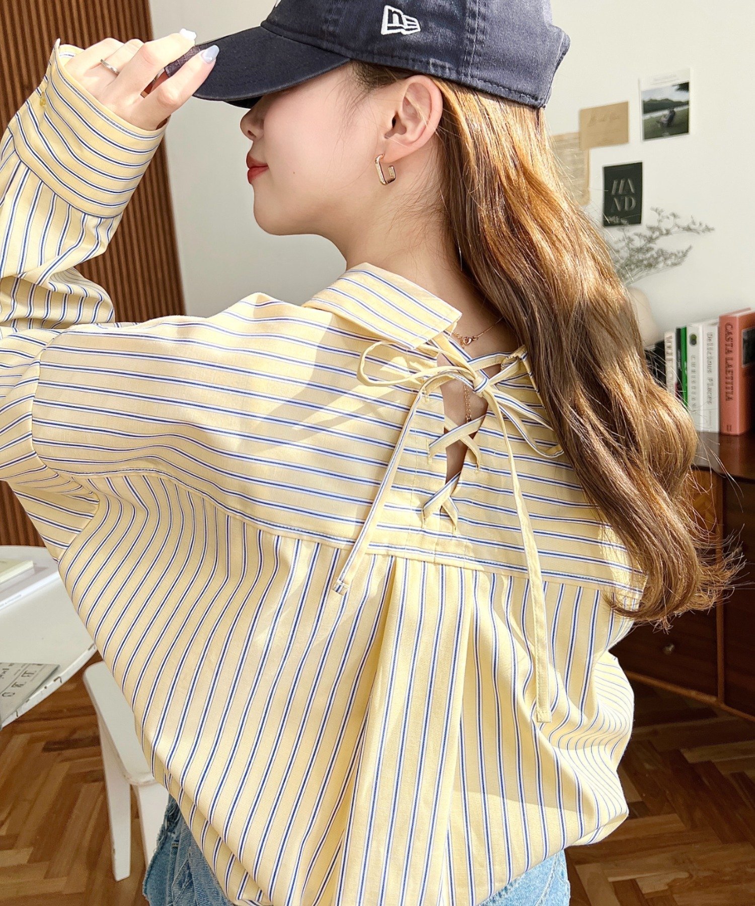 【モーメントプラス/moment+ / MEN】のマルチストライプ後ろ編み上げ長袖シャツ インテリア・キッズ・メンズ・レディースファッション・服の通販 founy(ファニー) 　ファッション　Fashion　メンズファッション　Fashion for Men　インナー　Innerwear　春　Spring　ショルダー　Shoulder, Shoulder Strap　ジーンズ　Jeans, Denim Pants　ストライプ　Stripe, Striped Pattern　ダメージ　Distressed, Destroyed　デニム　Denim, Jeans Material　トレンド　Trend, Trending Now　ドロップ　Drop Shoulder, Dropped Style　定番　Standard, Basic Item　長袖　Long Sleeve, Full Sleeve　ベーシック　Basic, Essential　マーメイド　Mermaid, Fishtail Silhouette　リボン　Ribbon, Bow　S/S・春夏　SS, Spring/Summer, Warm Season　夏　Summer　イエロー|ID: prp329100004668352 ipo3291000000033757949