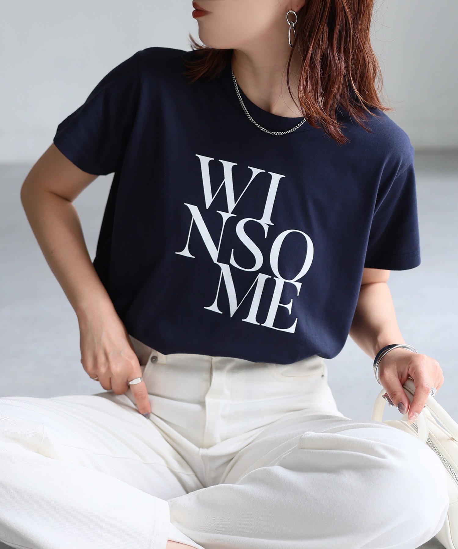 【リベリー/Riberry】のWINSOMEプリントレタリングTシャツ/綿100% インテリア・キッズ・メンズ・レディースファッション・服の通販 founy(ファニー) 　ファッション　Fashion　レディースファッション　Fashion for Women　トップス・カットソー　Cut & Sew Tops　シャツ・ブラウス・オフィスカジュアル　Elegant Blouses & Button-Ups　ロングTシャツ・Tシャツ　Longline T-Shirts & Tees　インナー　Innerwear　春　Spring　コンパクト　Compact, Small Size　シューズ　Shoes, Footwear　シンプル　Simple, Minimal　デニム　Denim, Jeans Material　定番　Standard, Basic Item　バレエ　Ballet, Ballet Style　フェミニン　Feminine, Girly　フロント　Front, Front Design　プリント　Print, Printed Pattern　半袖　Short Sleeve, Half Sleeve　S/S・春夏　SS, Spring/Summer, Warm Season　おすすめ　Recommended / Our Picks　夏　Summer　エレガント 上品　Elegant　ネイビー|ID: prp329100004668407 ipo3291000000033835298