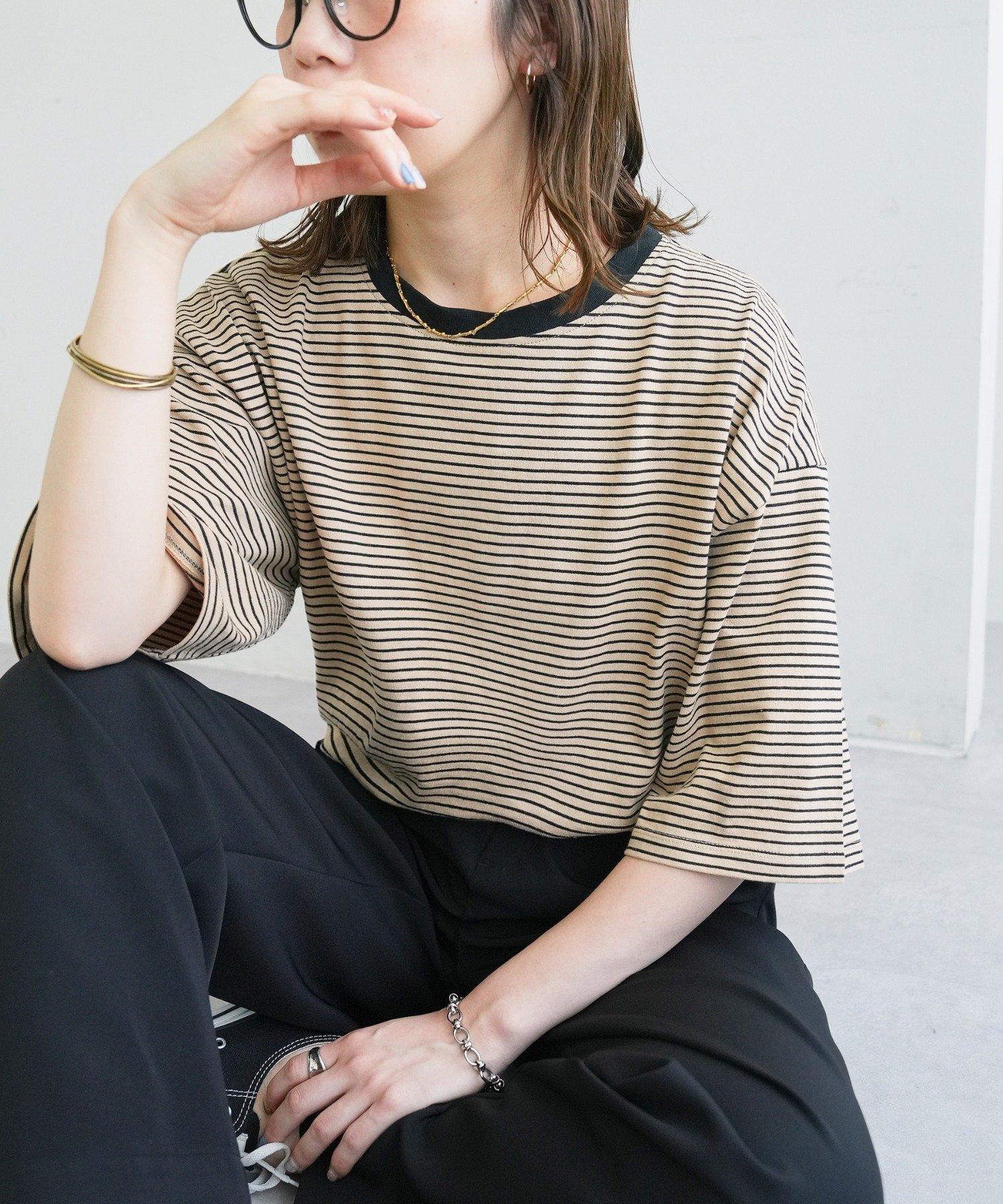 【ディスコート/Discoat】の【WEB限定】ボーダービッグ半袖Tシャツ インテリア・キッズ・メンズ・レディースファッション・服の通販 founy(ファニー) 　ファッション　Fashion　レディースファッション　Fashion for Women　トップス・カットソー　Cut & Sew Tops　シャツ・ブラウス・オフィスカジュアル　Elegant Blouses & Button-Ups　ロングTシャツ・Tシャツ　Longline T-Shirts & Tees　インナー　Innerwear　ビッグ　Big, Oversized　ボーダー　Border, Stripe　ロング　Long, Long-Length　エレガント 上品　Elegant　半袖　Short Sleeve, Half Sleeve　ベージュ|ID: prp329100004671881 ipo3291000000033771653