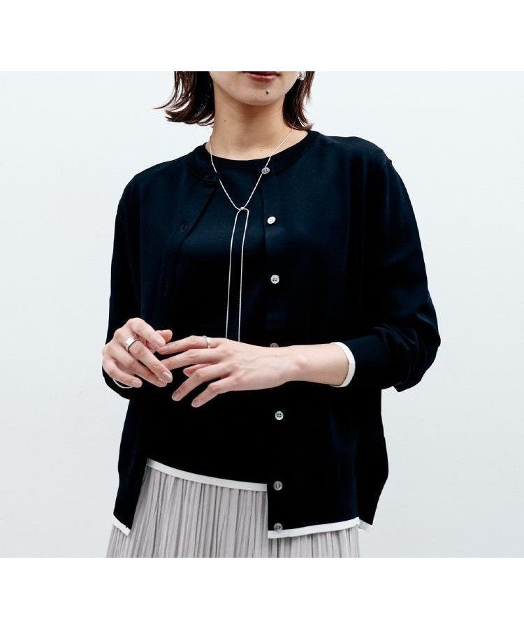 【アンタイトル/UNTITLED】の【アンサンブル可/薄手/洗える/冷房対策】ベーシッククルーネックカーディガン インテリア・キッズ・メンズ・レディースファッション・服の通販 founy(ファニー) 　ファッション　Fashion　レディースファッション　Fashion for Women　トップス・カットソー　Cut & Sew Tops　カーディガン・羽織り　Layered Style Cardigans　アンサンブルニット　Knit Ensembles & Twin Sets　アンサンブル　Ensemble Set　洗える　Machine Washable　ストレッチ　Stretch, Stretchy Fabric　スマート　Smart, Elegant　ベーシック　Basic, Essential　モノトーン　Monotone, Black and White　無地　Plain, Solid Color　ワイド　Wide, Wide Fit　エレガント 上品　Elegant　ブラック|ID: prp329100004671981 ipo3291000000034002188