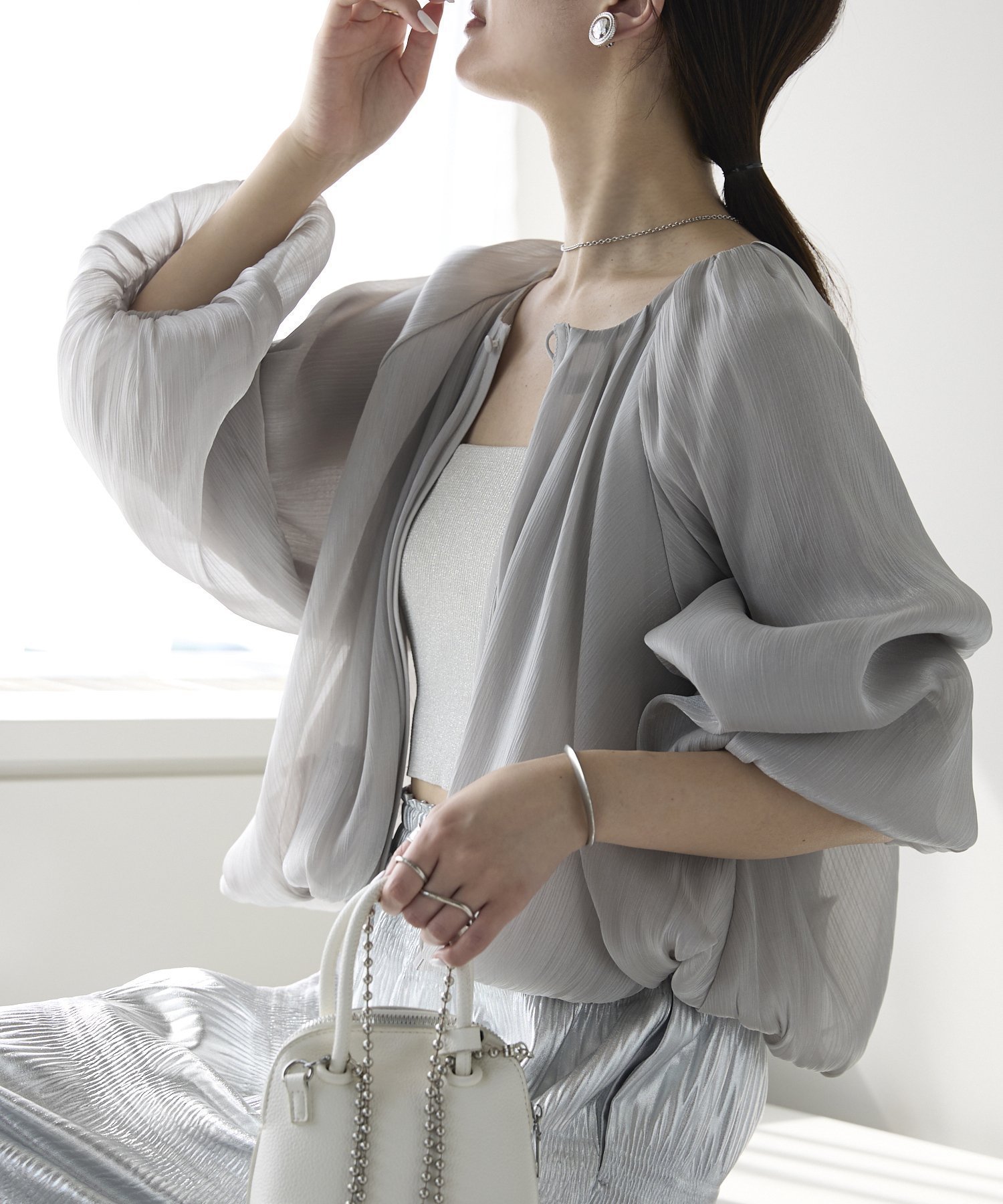 【プレフェリール/PREFERIR】のラメ楊柳バルーンスリーブボレロ 人気、トレンドファッション・服の通販 founy(ファニー) 　ファッション　Fashion　レディースファッション　Fashion for Women　アウター　Coat / Outerwear Collection　ボレロ・ショート丈ジャケット / ドレス羽織りに　Boleros & Short Jackets　スリーブ　Sleeve, Long Sleeve / Short Sleeve　テクスチャー　Texture, Textured Fabric　フェミニン　Feminine, Girly　 other-1|ID: prp329100004672020 ipo3291000000033772064