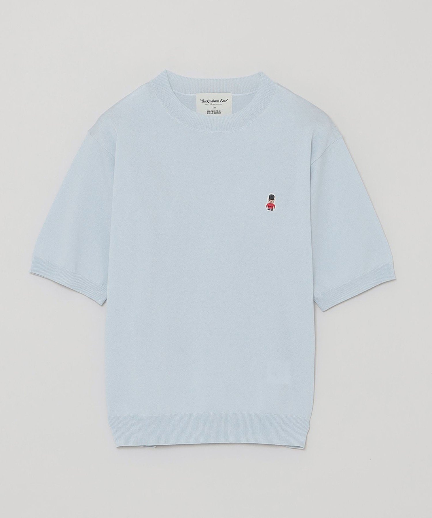 【マッキントッシュ フィロソフィー/MACKINTOSH PHILOSOPHY】の【WEB 一部店舗限定】バッキンガムベア ハーフスリーブニット インテリア・キッズ・メンズ・レディースファッション・服の通販 founy(ファニー) 　ファッション　Fashion　レディースファッション　Fashion for Women　トップス・カットソー　Cut & Sew Tops　ニット　Knit Tops & Sweaters　おすすめ　Recommended / Our Picks　アンサンブル　Ensemble Set　カーディガン　Cardigan, Knitwear　キャラクター　Character, Licensed Characters　シンプル　Simple, Minimal　ロンドン　London Style, British Inspired　ワンポイント　One Point, Statement Accent　半袖　Short Sleeve, Half Sleeve　夏　Summer　春　Spring　秋　Autumn　ライトブルー|ID: prp329100004672039 ipo3291000000033772142