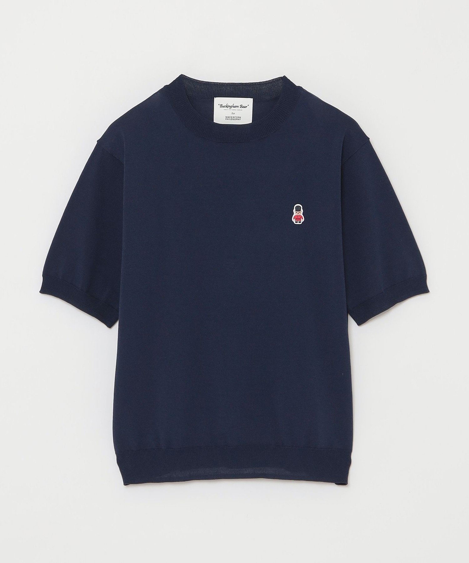 【マッキントッシュ フィロソフィー/MACKINTOSH PHILOSOPHY】の【WEB 一部店舗限定】バッキンガムベア ハーフスリーブニット インテリア・キッズ・メンズ・レディースファッション・服の通販 founy(ファニー) 　ファッション　Fashion　レディースファッション　Fashion for Women　トップス・カットソー　Cut & Sew Tops　ニット　Knit Tops & Sweaters　おすすめ　Recommended / Our Picks　アンサンブル　Ensemble Set　カーディガン　Cardigan, Knitwear　キャラクター　Character, Licensed Characters　シンプル　Simple, Minimal　ロンドン　London Style, British Inspired　ワンポイント　One Point, Statement Accent　半袖　Short Sleeve, Half Sleeve　夏　Summer　春　Spring　秋　Autumn　ネイビー|ID: prp329100004672039 ipo3291000000033772148