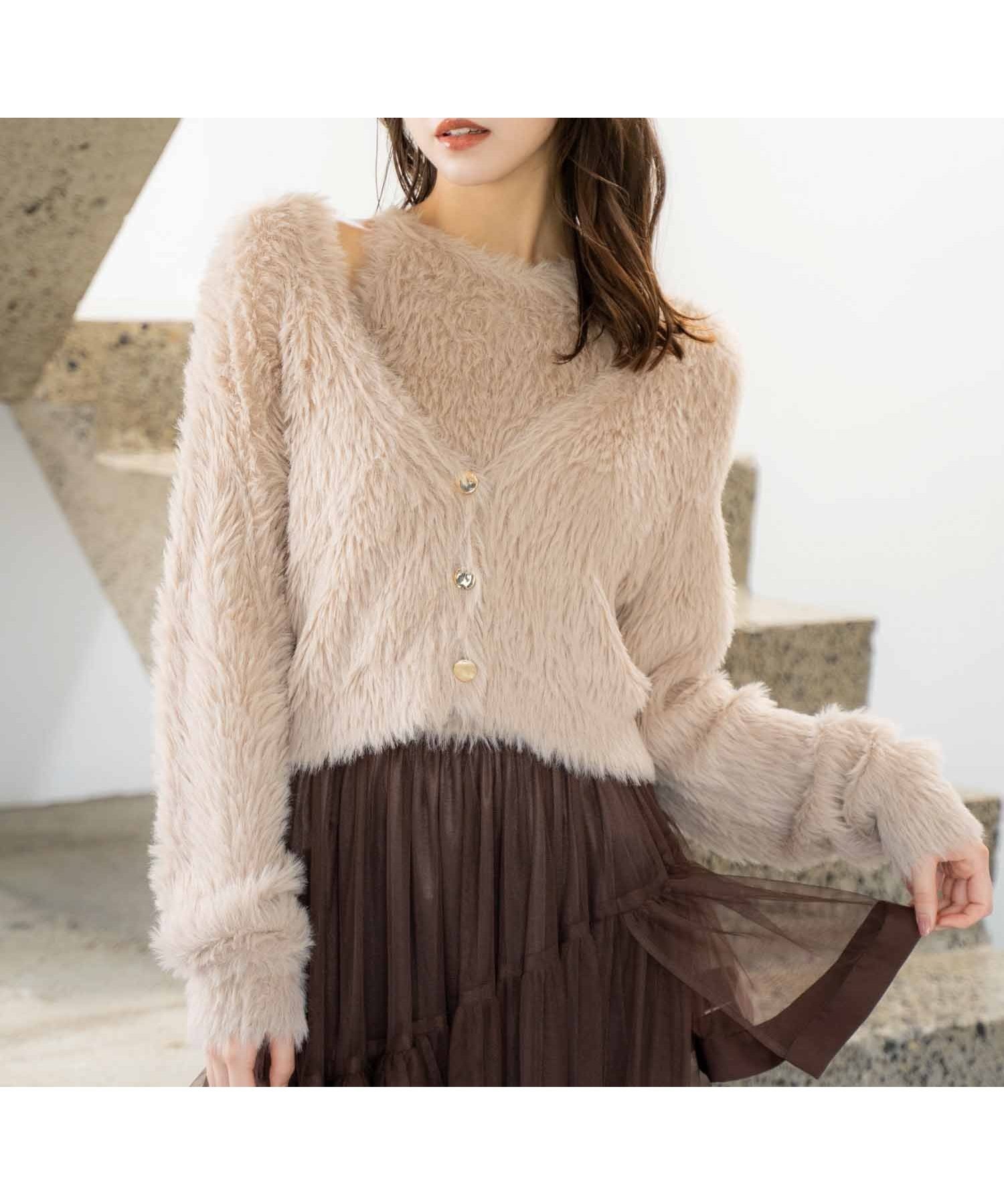 【ノエラ/Noela】のシャギーアンサンブル インテリア・キッズ・メンズ・レディースファッション・服の通販 founy(ファニー) 　ファッション　Fashion　レディースファッション　Fashion for Women　トップス・カットソー　Cut & Sew Tops　アンサンブルニット　Knit Ensembles & Twin Sets　アンサンブル　Ensemble Set　インナー　Innerwear　カーディガン　Cardigan, Knitwear　ポケット　Pocket, Pocket Detail　ベージュ|ID: prp329100004672138 ipo3291000000033772616