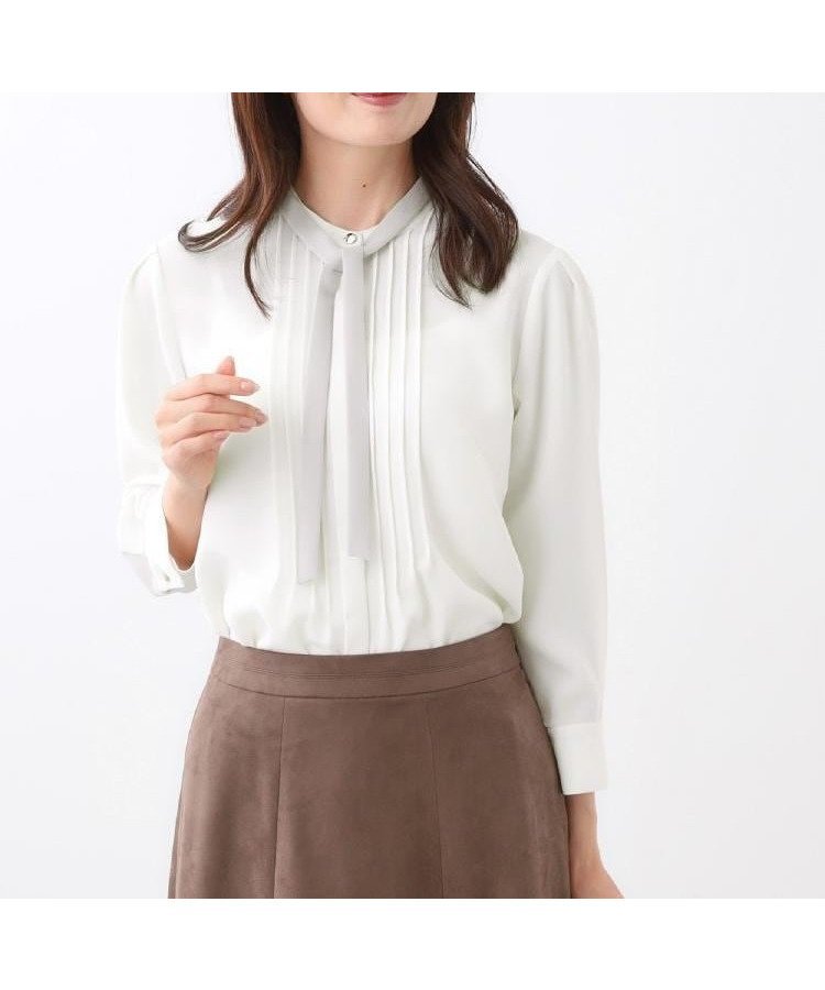 【リフレクト/Reflect】の【配色ボウタイ付き】八分袖ジョーゼットブラウス 人気、トレンドファッション・服の通販 founy(ファニー) 　ファッション　Fashion　レディースファッション　Fashion for Women　トップス・カットソー　Cut & Sew Tops　シャツ・ブラウス・オフィスカジュアル　Elegant Blouses & Button-Ups　ジョーゼット　Georgette, Semi-Sheer Fabric　ドレープ　Drape, Draping Fabric　フロント　Front, Front Design　エレガント 上品　Elegant　 other-1|ID: prp329100004672166 ipo3291000000033772723