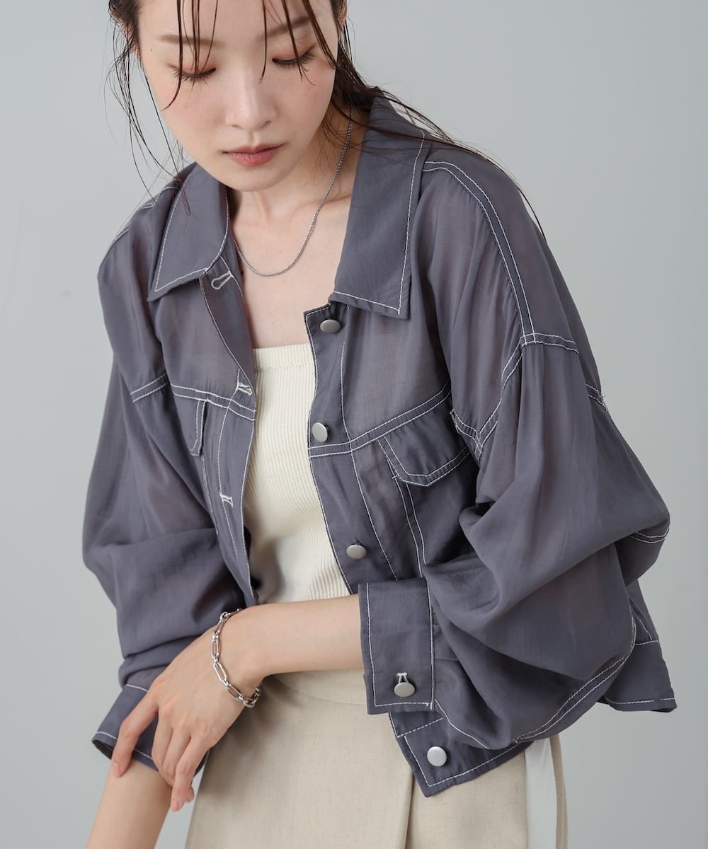 【バブ ブージュルード/Bab Bou Jeloud】のシアーシャツブルゾン インテリア・キッズ・メンズ・レディースファッション・服の通販 founy(ファニー) 　ファッション　Fashion　レディースファッション　Fashion for Women　アウター　Coat / Outerwear Collection　ブルゾンジャケット・スポーティアウター　Blouson Jackets　トップス・カットソー　Cut & Sew Tops　シャツ・ブラウス・オフィスカジュアル　Elegant Blouses & Button-Ups　おすすめ　Recommended / Our Picks　オーガンジー　Organza Fabric　クール　Cool, Chic　シアー　Sheer, See-Through　ショート　Short, Short Length　シンプル　Simple, Minimal　ジャケット　Jacket, Outerwear　ジーンズ　Jeans, Denim Pants　スラックス　Slacks, Dress Pants　デニム　Denim, Jeans Material　バランス　Balance, Style Balance　ブルゾン　Blouson, Bomber Jacket　CCL|ID: prp329100004672236 ipo3291000000033772977