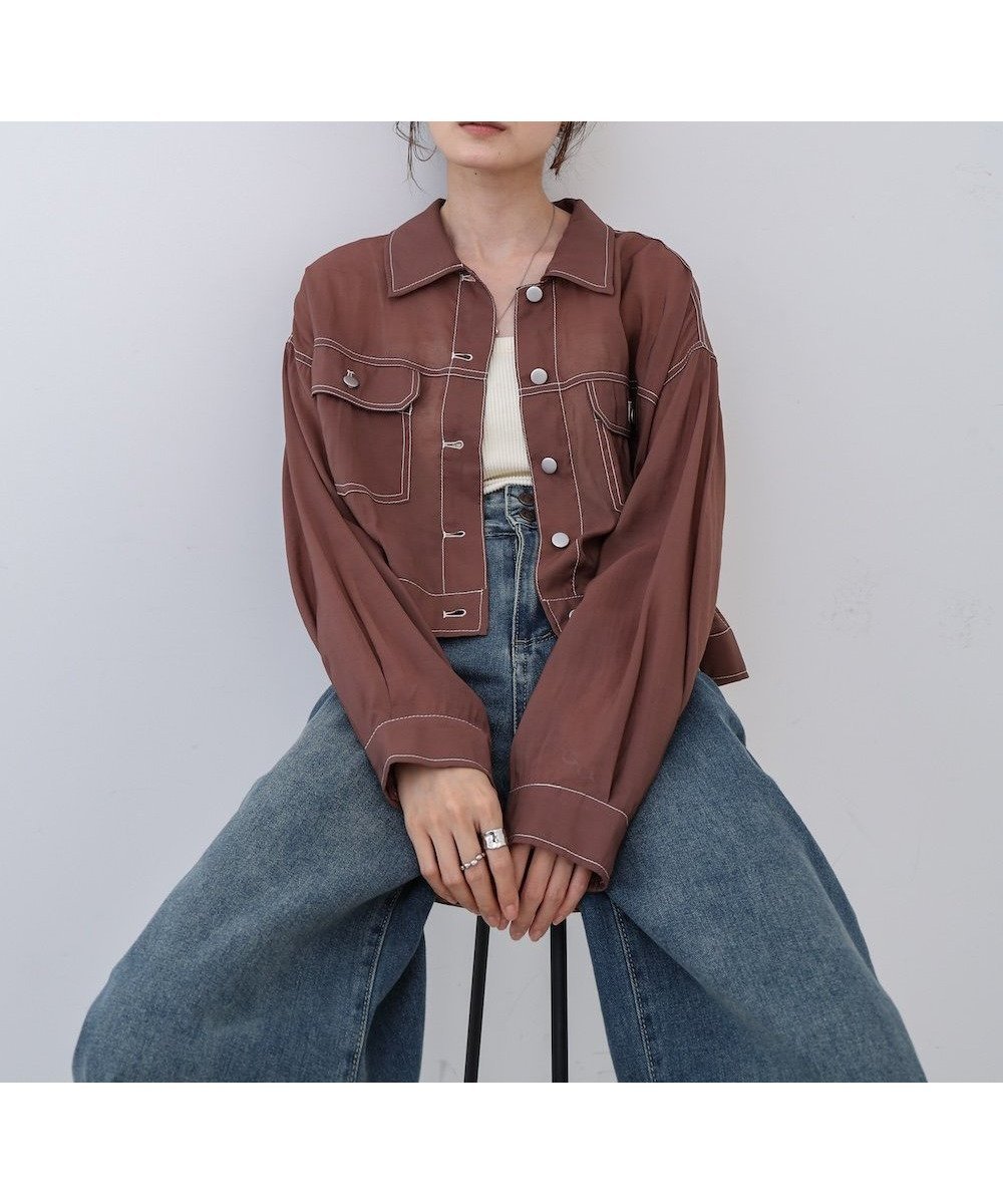 【バブ ブージュルード/Bab Bou Jeloud】のシアーシャツブルゾン インテリア・キッズ・メンズ・レディースファッション・服の通販 founy(ファニー) 　ファッション　Fashion　レディースファッション　Fashion for Women　アウター　Coat / Outerwear Collection　ブルゾンジャケット・スポーティアウター　Blouson Jackets　トップス・カットソー　Cut & Sew Tops　シャツ・ブラウス・オフィスカジュアル　Elegant Blouses & Button-Ups　おすすめ　Recommended / Our Picks　オーガンジー　Organza Fabric　クール　Cool, Chic　シアー　Sheer, See-Through　ショート　Short, Short Length　シンプル　Simple, Minimal　ジャケット　Jacket, Outerwear　ジーンズ　Jeans, Denim Pants　スラックス　Slacks, Dress Pants　デニム　Denim, Jeans Material　バランス　Balance, Style Balance　ブルゾン　Blouson, Bomber Jacket　BROWN|ID: prp329100004672236 ipo3291000000033772980