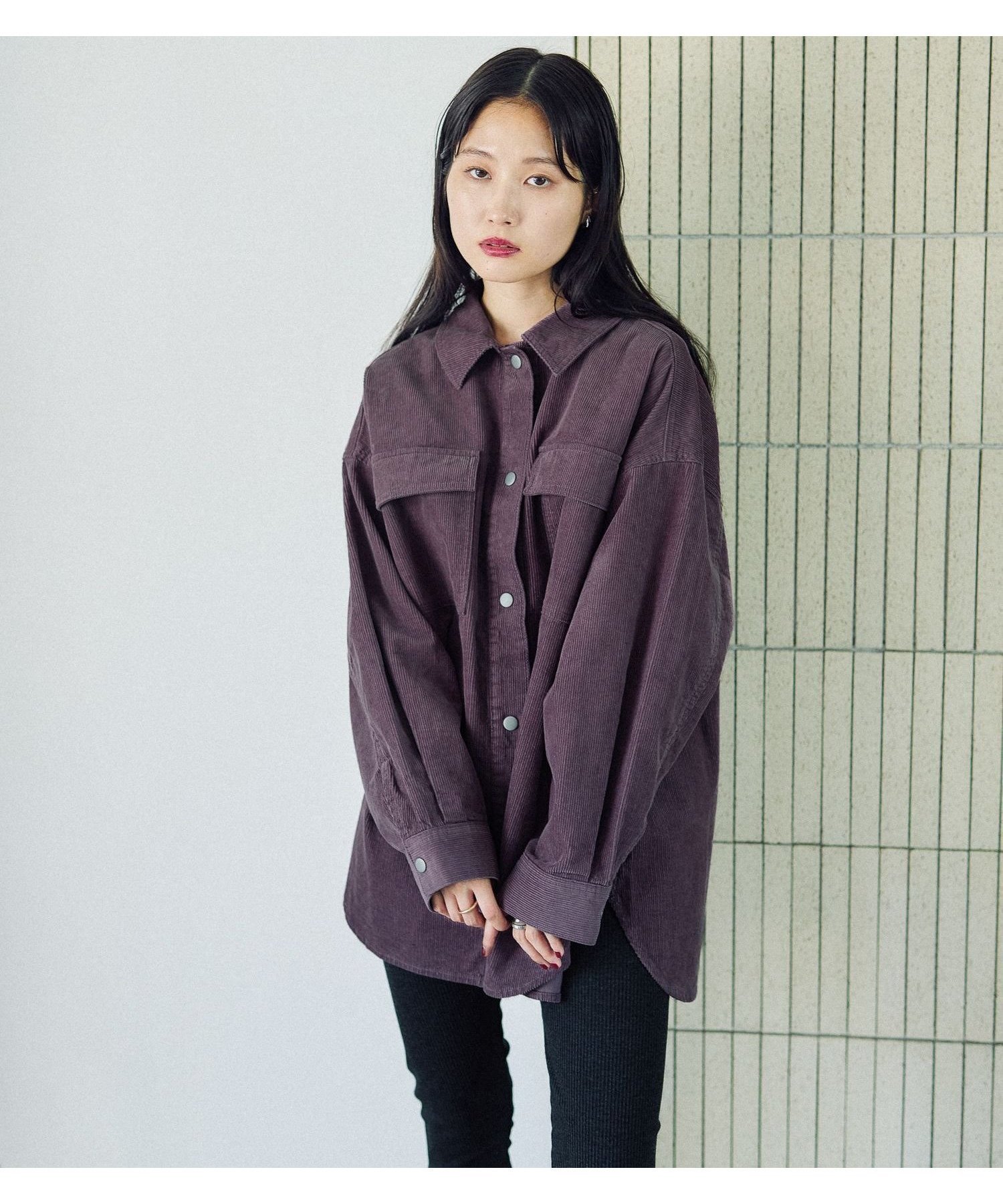 【レプシィム ローリーズファーム/LEPSIM LOWRYS FARM】のコーデュロイBIGシャツ インテリア・キッズ・メンズ・レディースファッション・服の通販 founy(ファニー) 　ファッション　Fashion　レディースファッション　Fashion for Women　トップス・カットソー　Cut & Sew Tops　シャツ・ブラウス・オフィスカジュアル　Elegant Blouses & Button-Ups　コーデュロイ　Corduroy, Cord Fabric　セットアップ　Set-Up, Coordinated Outfit　秋　Autumn　パープル92|ID: prp329100004672354 ipo3291000000034123541