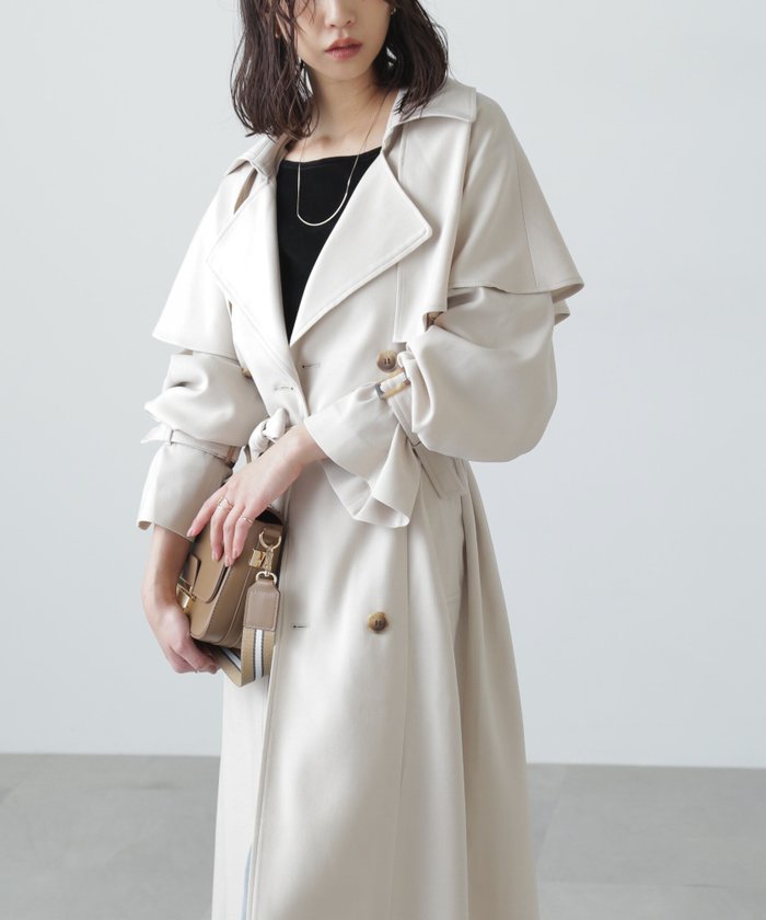 【フリーズマート/FREE'S MART】のケープ付きロングトレンチコート インテリア・キッズ・メンズ・レディースファッション・服の通販 founy(ファニー) https://founy.com/ ファッション Fashion レディースファッション Fashion for Women アウター Coat / Outerwear Collection コート・ロングコート・ピーコート Long Coats, Peacoats & More トレンチコート / 春秋の定番アウター Trench Coats おすすめ Recommended / Our Picks ツイル Twist, Twisted Detail ドレープ Drape, Draping Fabric ロング Long, Long-Length |ID: prp329100004672510 ipo3291000000033919580